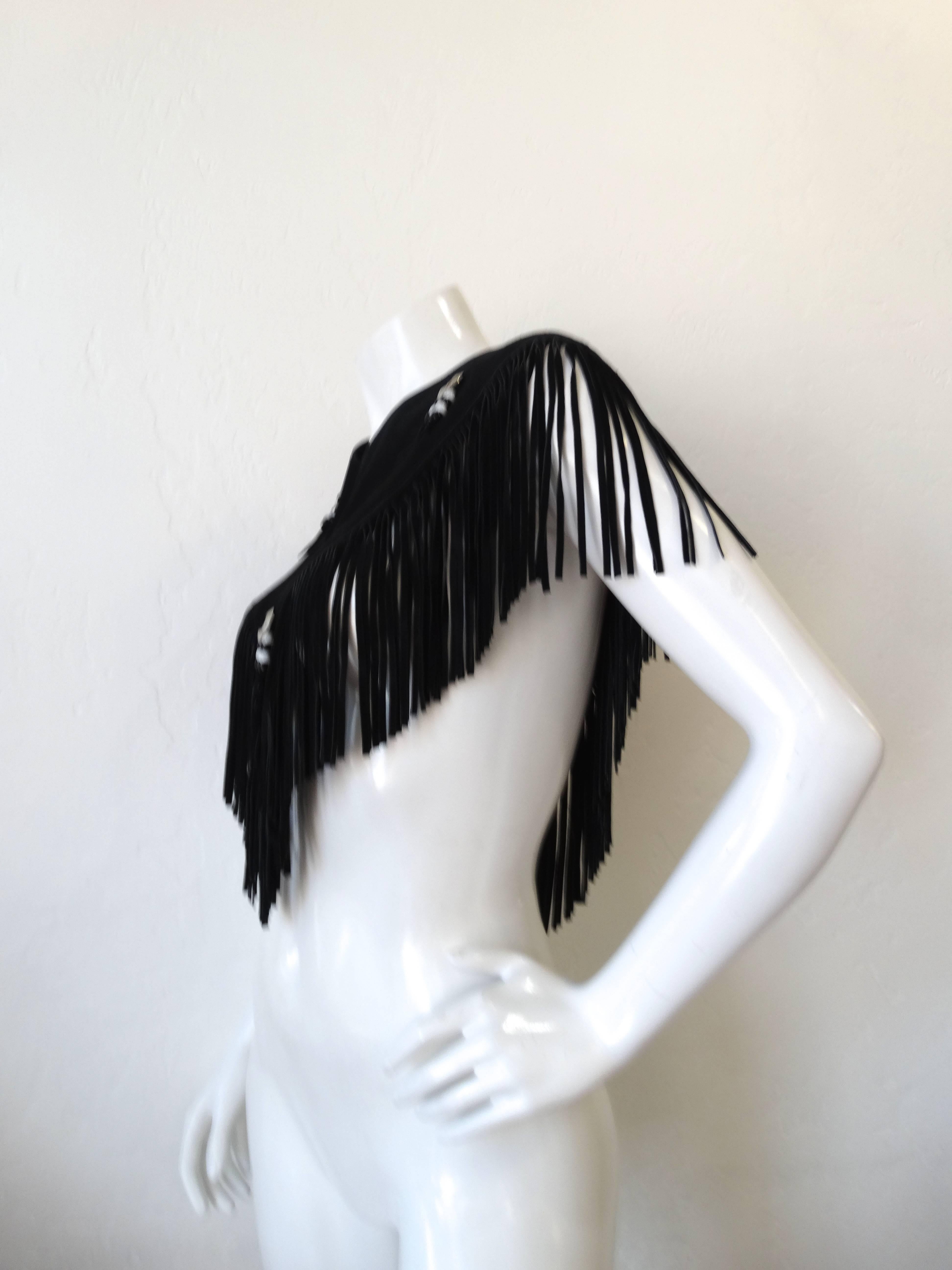 Western Inspired Black Suede Fringe Yoke, 1970s  3