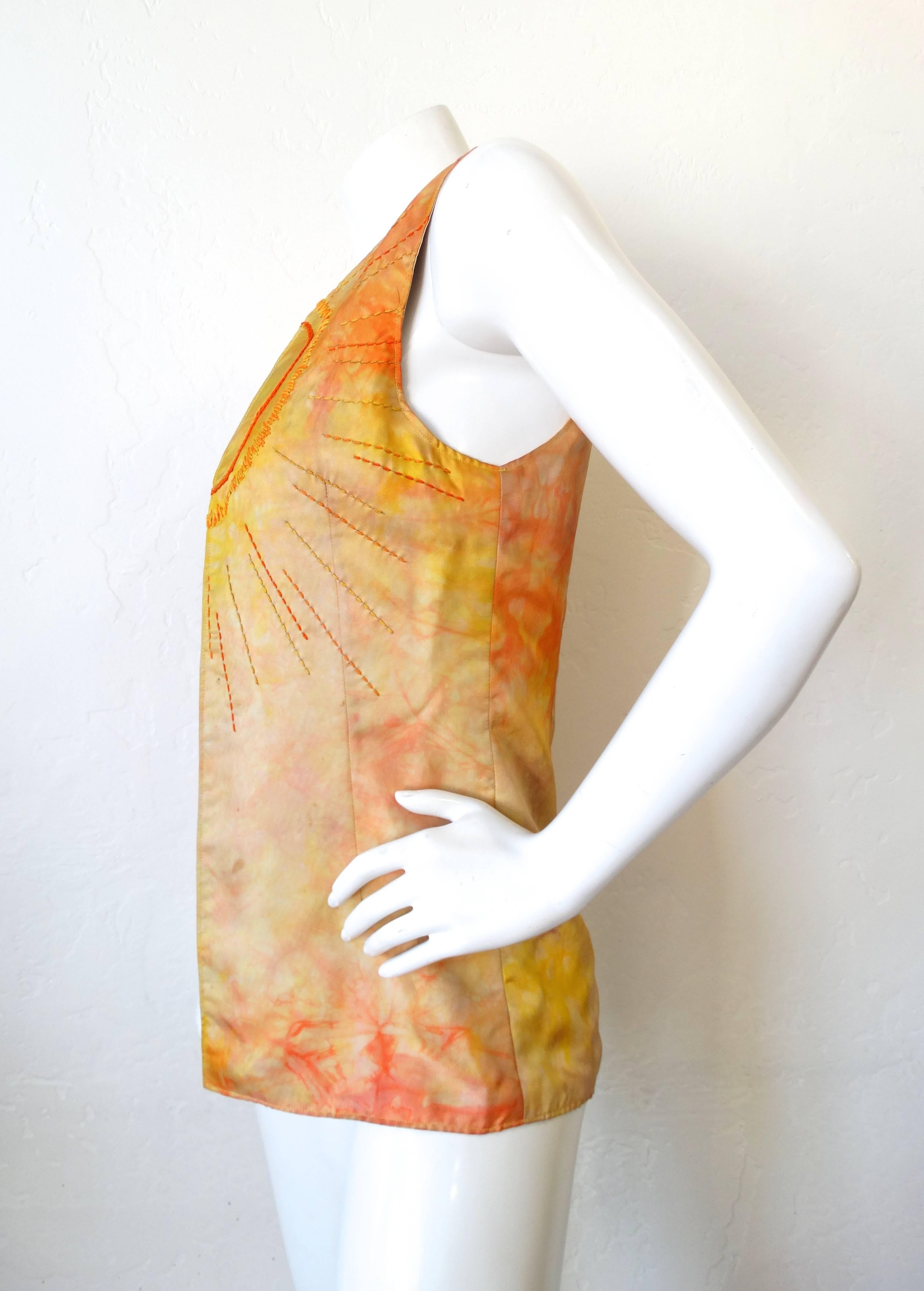 1970s Silk Tie Dye Embroidered Hippie Vest In Excellent Condition For Sale In Scottsdale, AZ