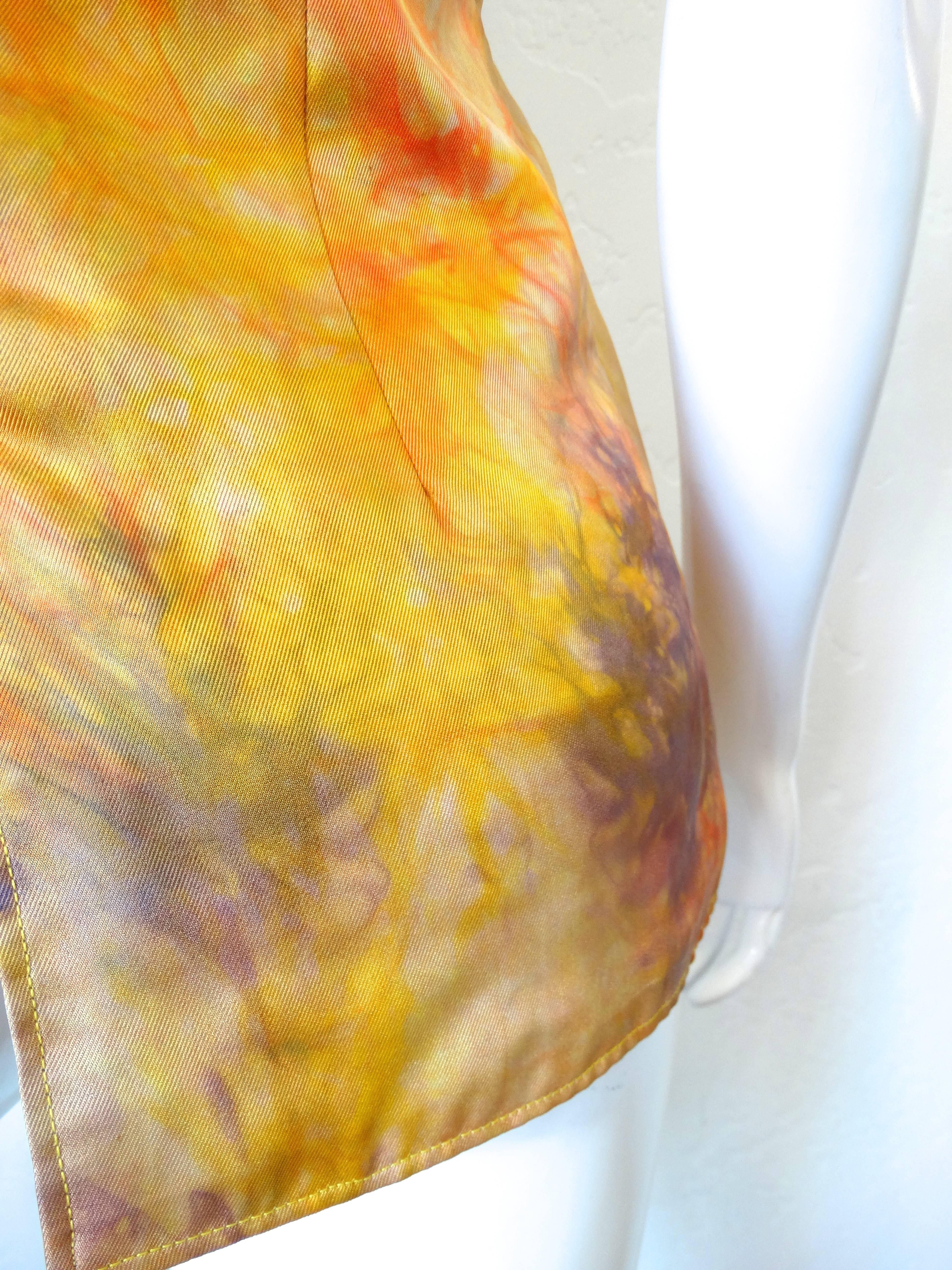 Brown 1970s Silk Tie Dye Embroidered Hippie Vest For Sale