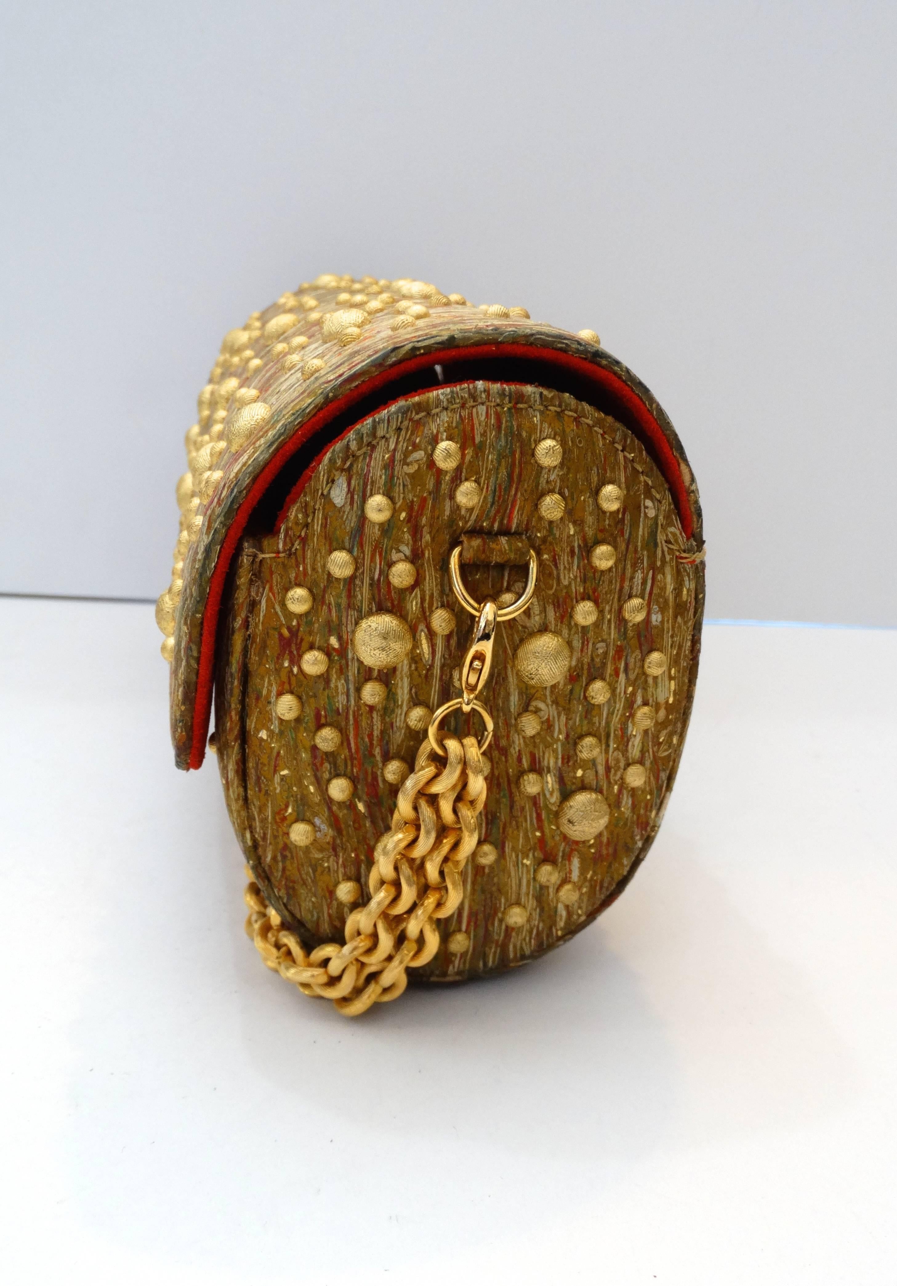 1980s Studded Gold Marble Painted Evening Bag 1