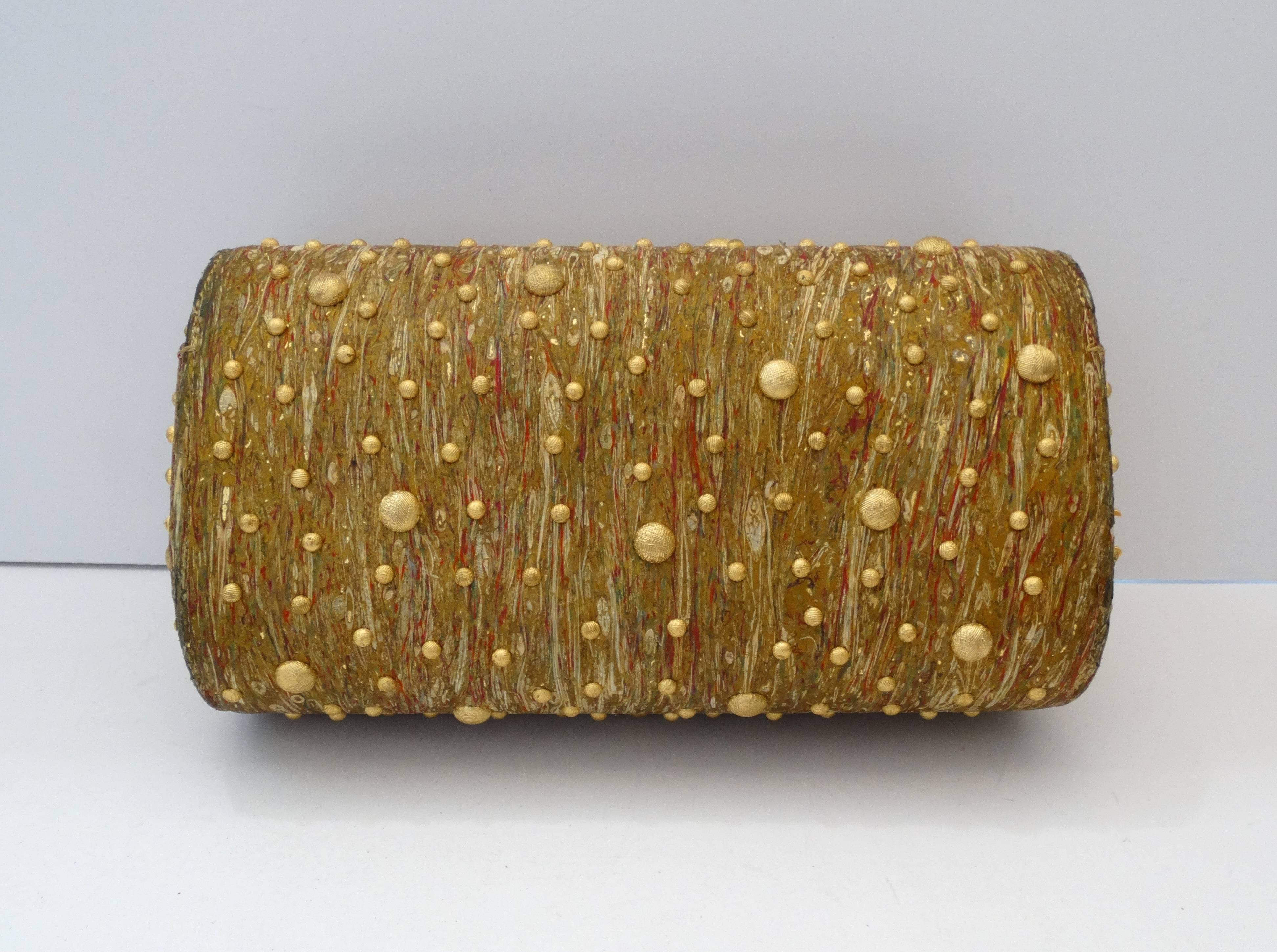 Women's 1980s Studded Gold Marble Painted Evening Bag