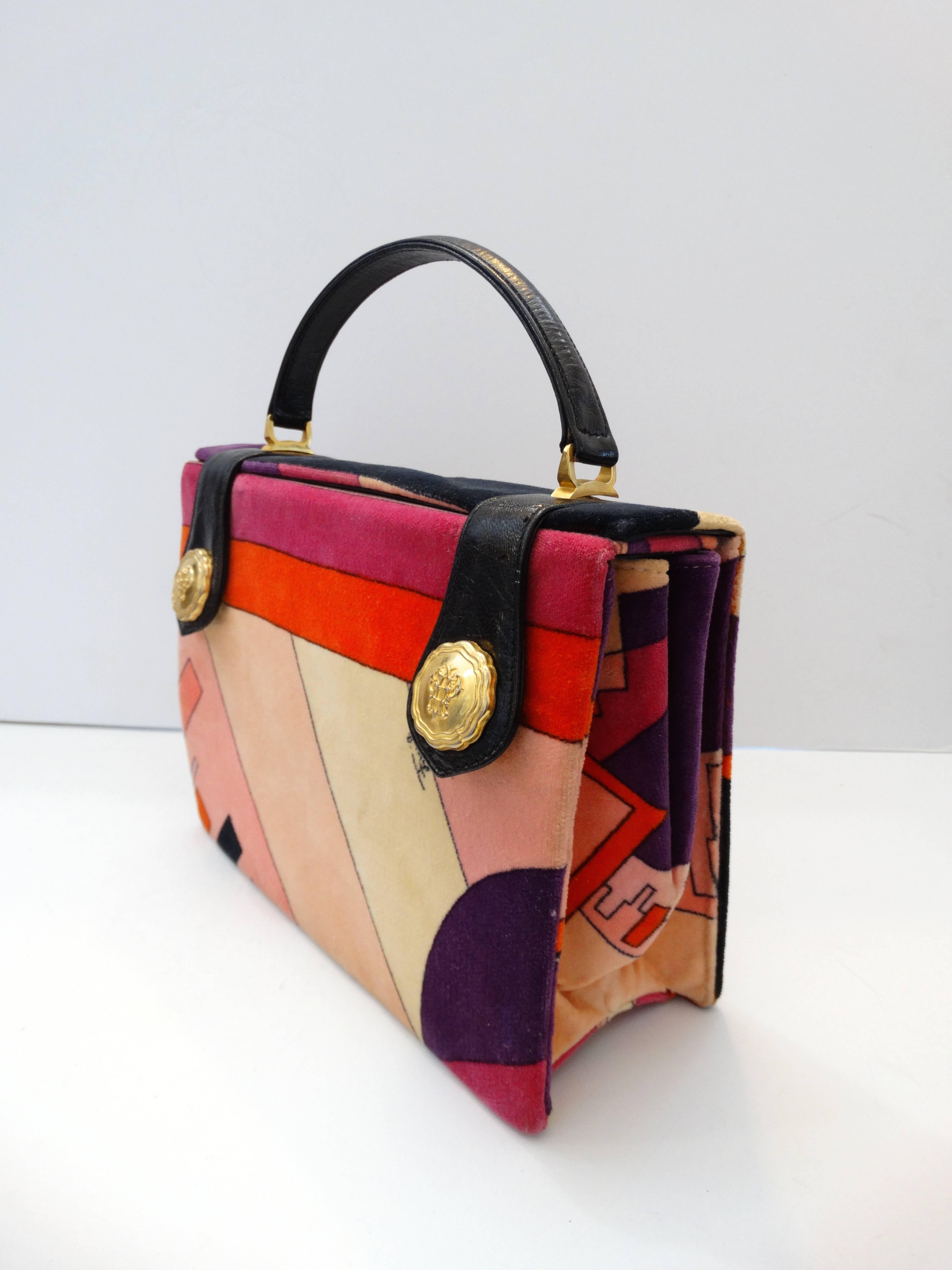 Emilio Pucci Velvet Box Top Handle Bag, 1970s   In Excellent Condition In Scottsdale, AZ