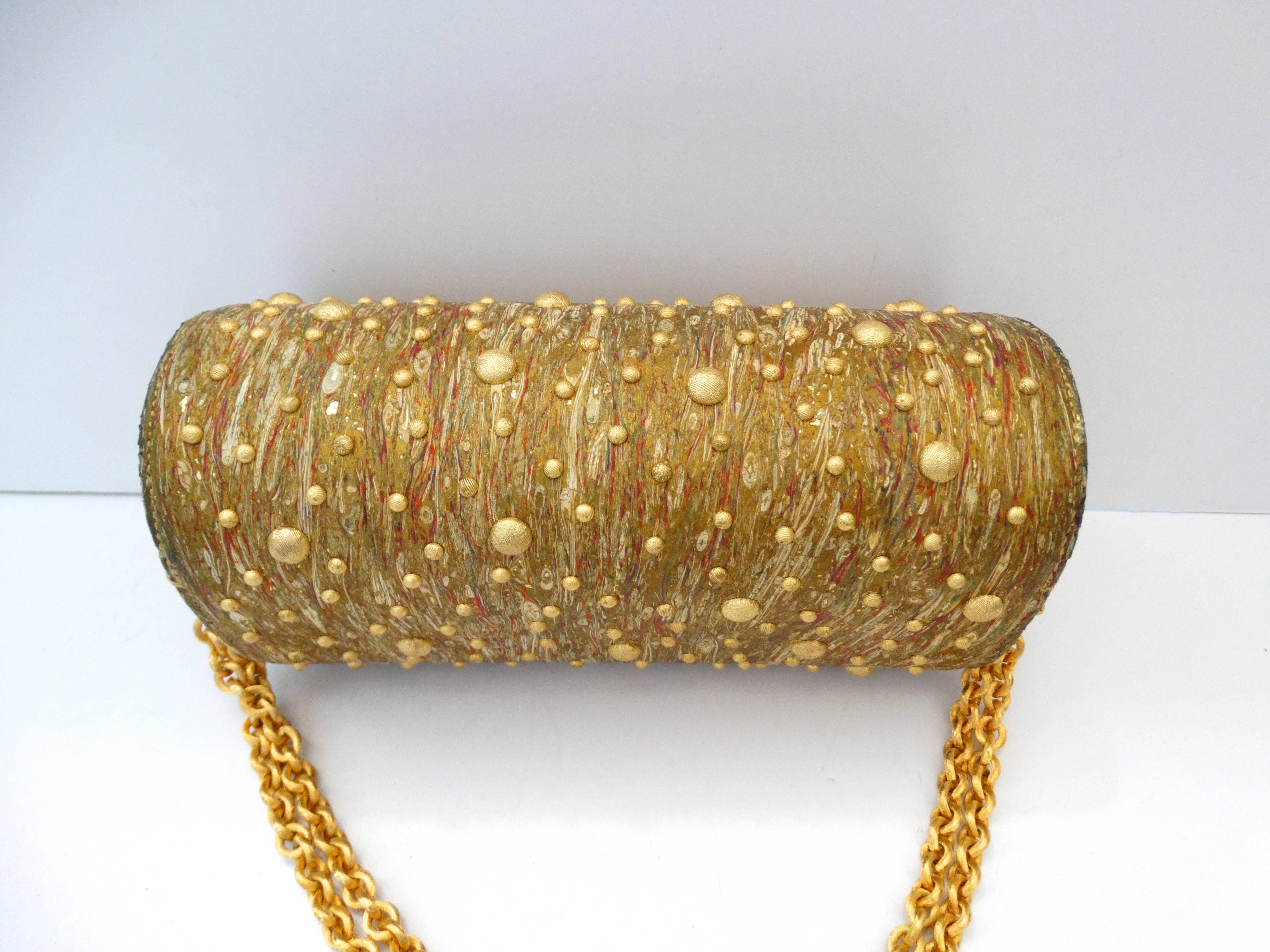 1980s Studded Gold Marble Painted Evening Bag 2