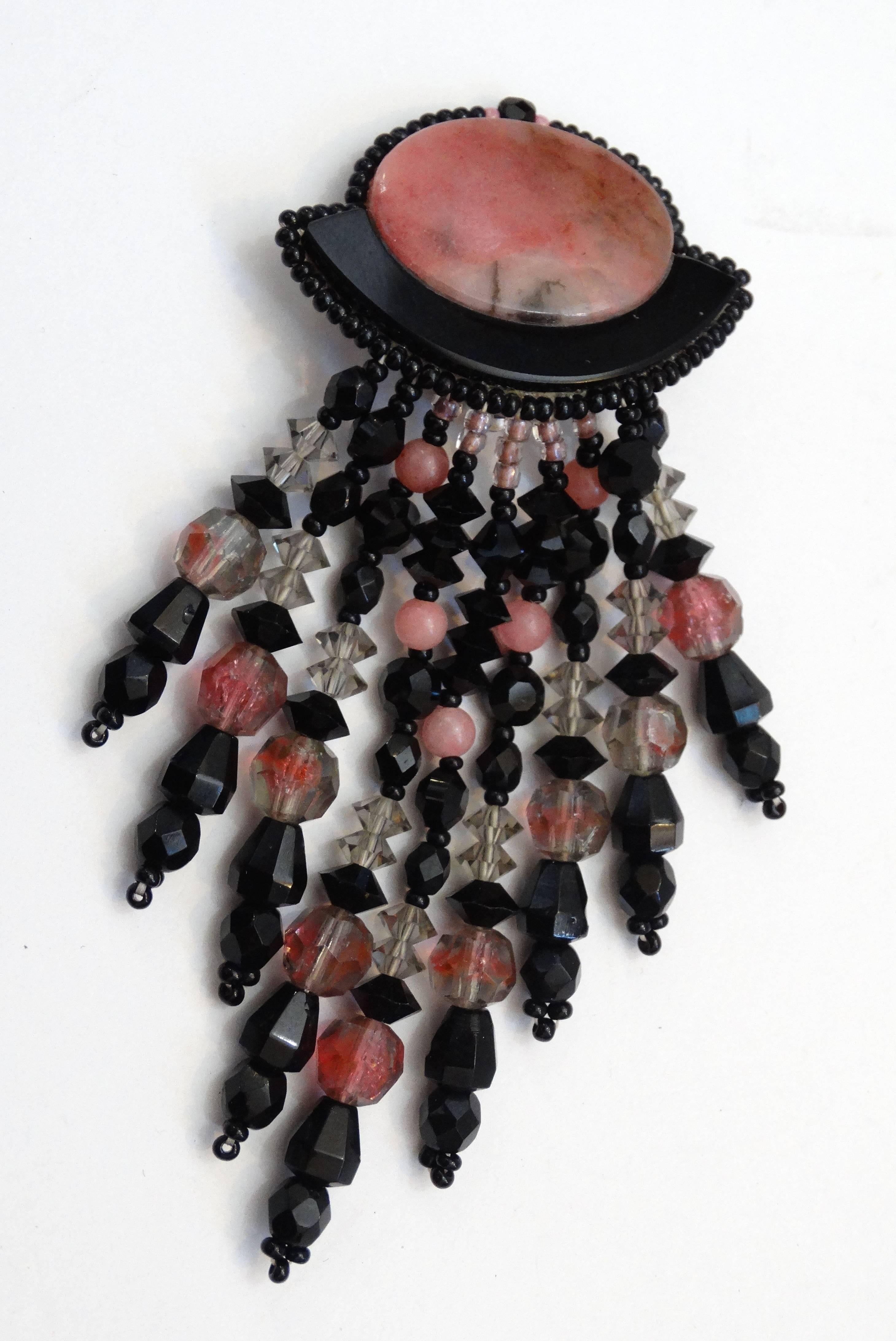 1980s Western Inspired Black & Pink Marble Dangle Earrings  For Sale 2