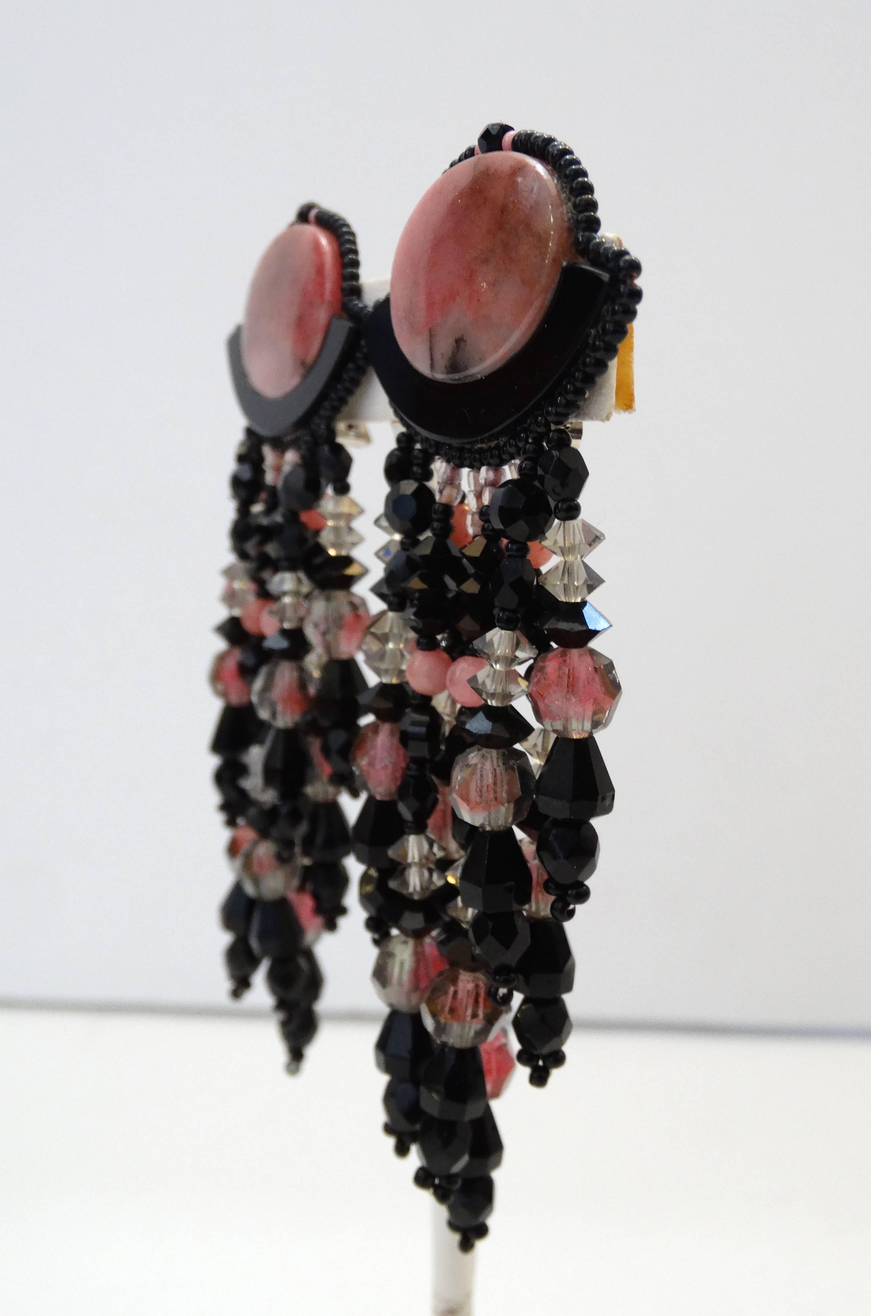 1980s Western Inspired Black & Pink Marble Dangle Earrings  In Excellent Condition For Sale In Scottsdale, AZ