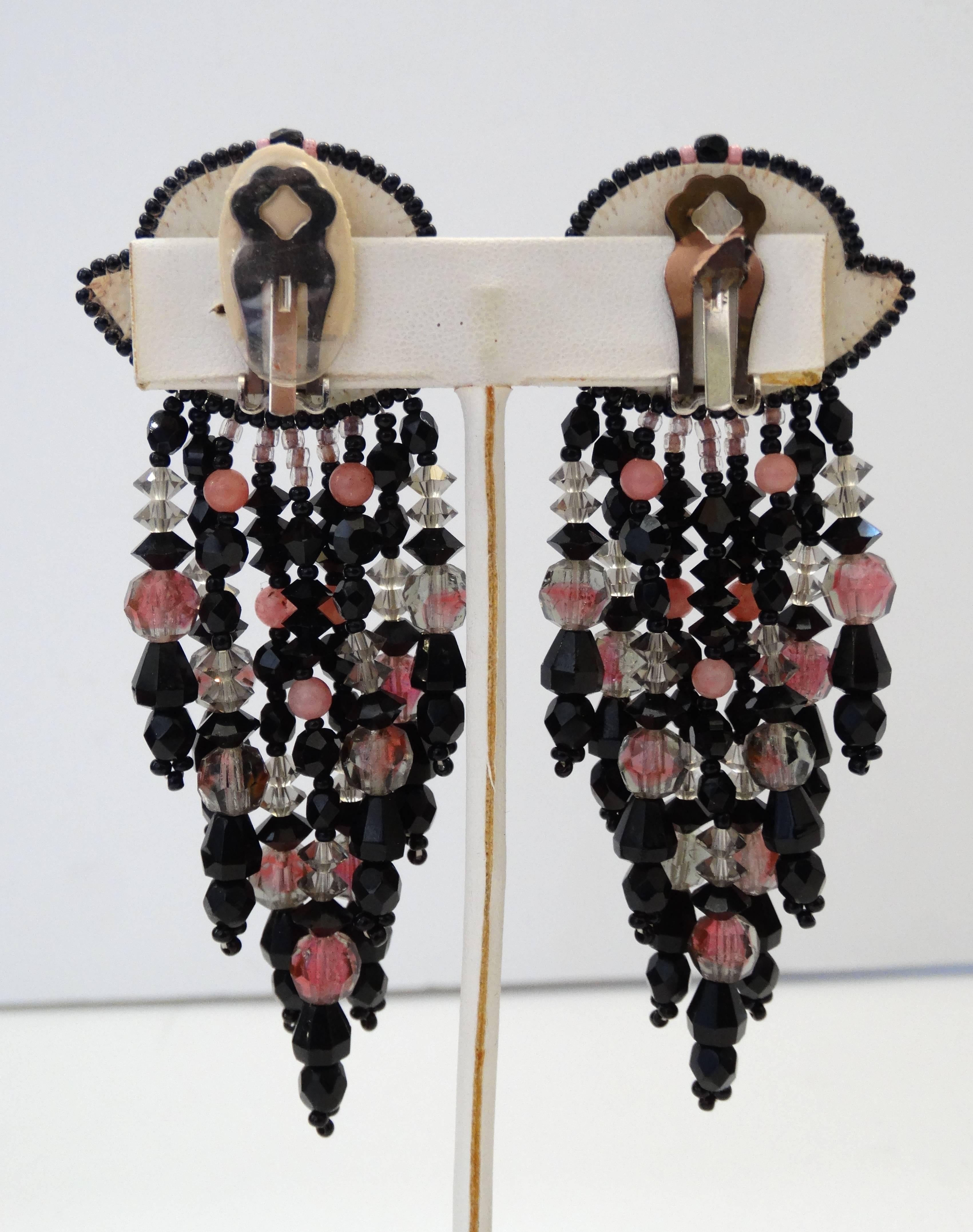 1980er Jahre Western inspirierte schwarz-rosa Marmor-Ohrhänger  im Zustand „Hervorragend“ im Angebot in Scottsdale, AZ