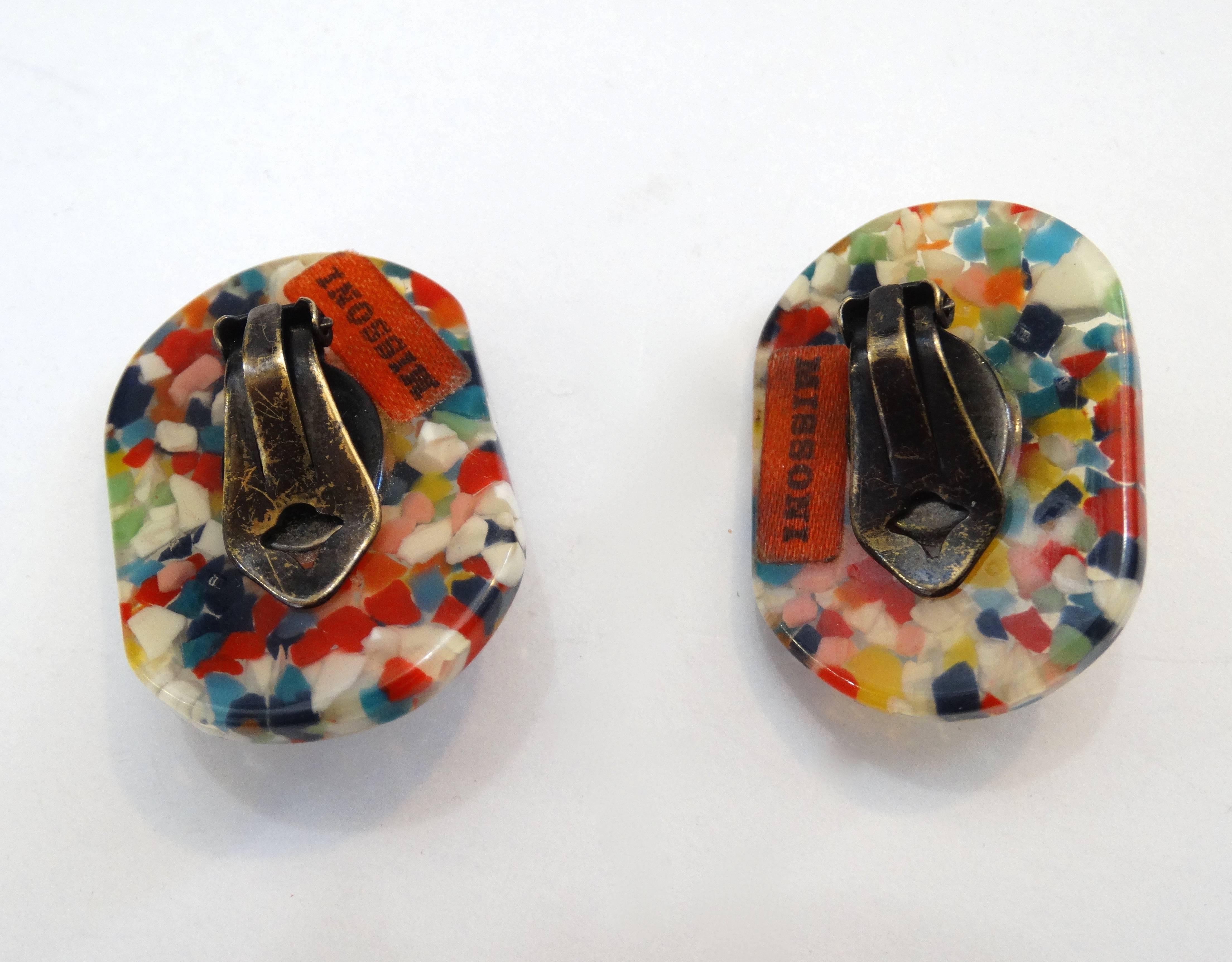 Missoni Lucite Confetti Rhinestone Earrings, 1980s  In Excellent Condition For Sale In Scottsdale, AZ