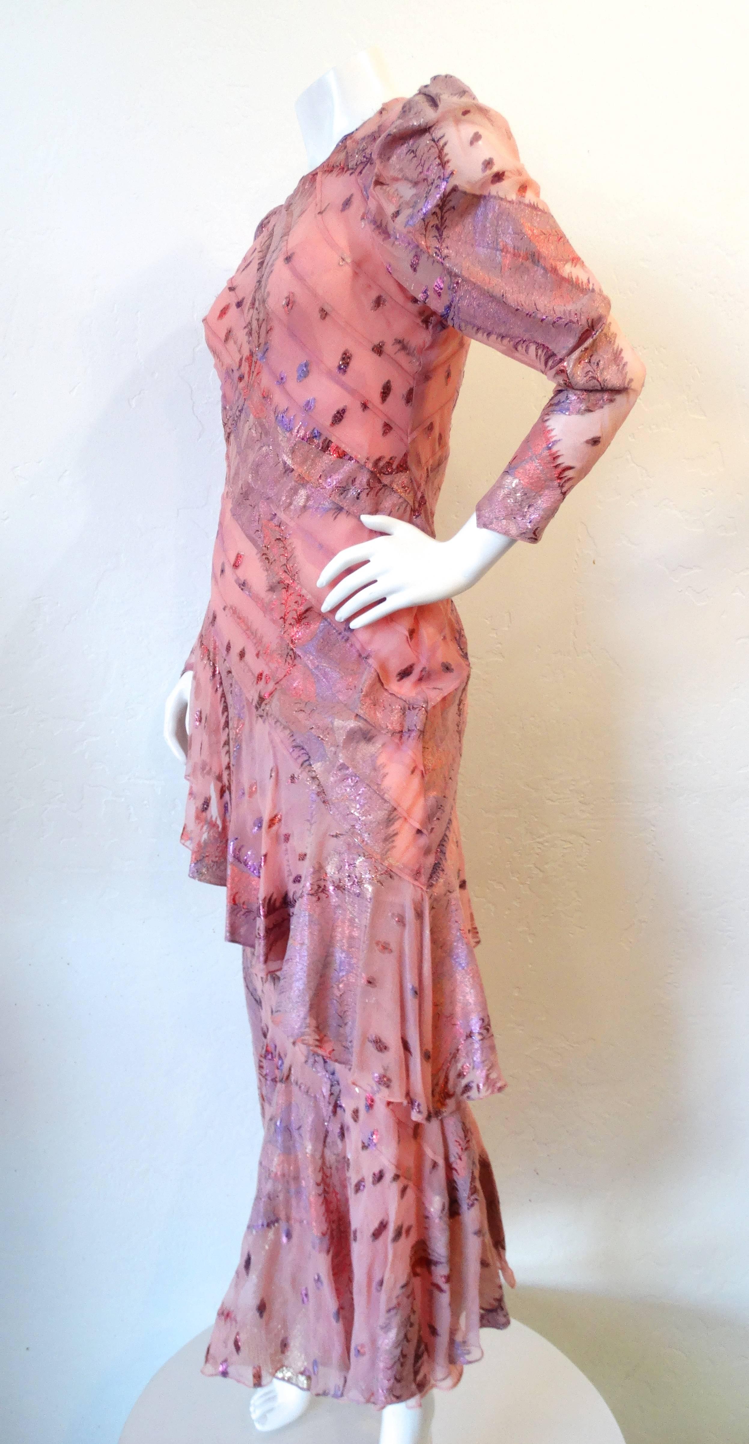 1980s Judy Hornby Couture Pink Puff Sleeve Dress 2