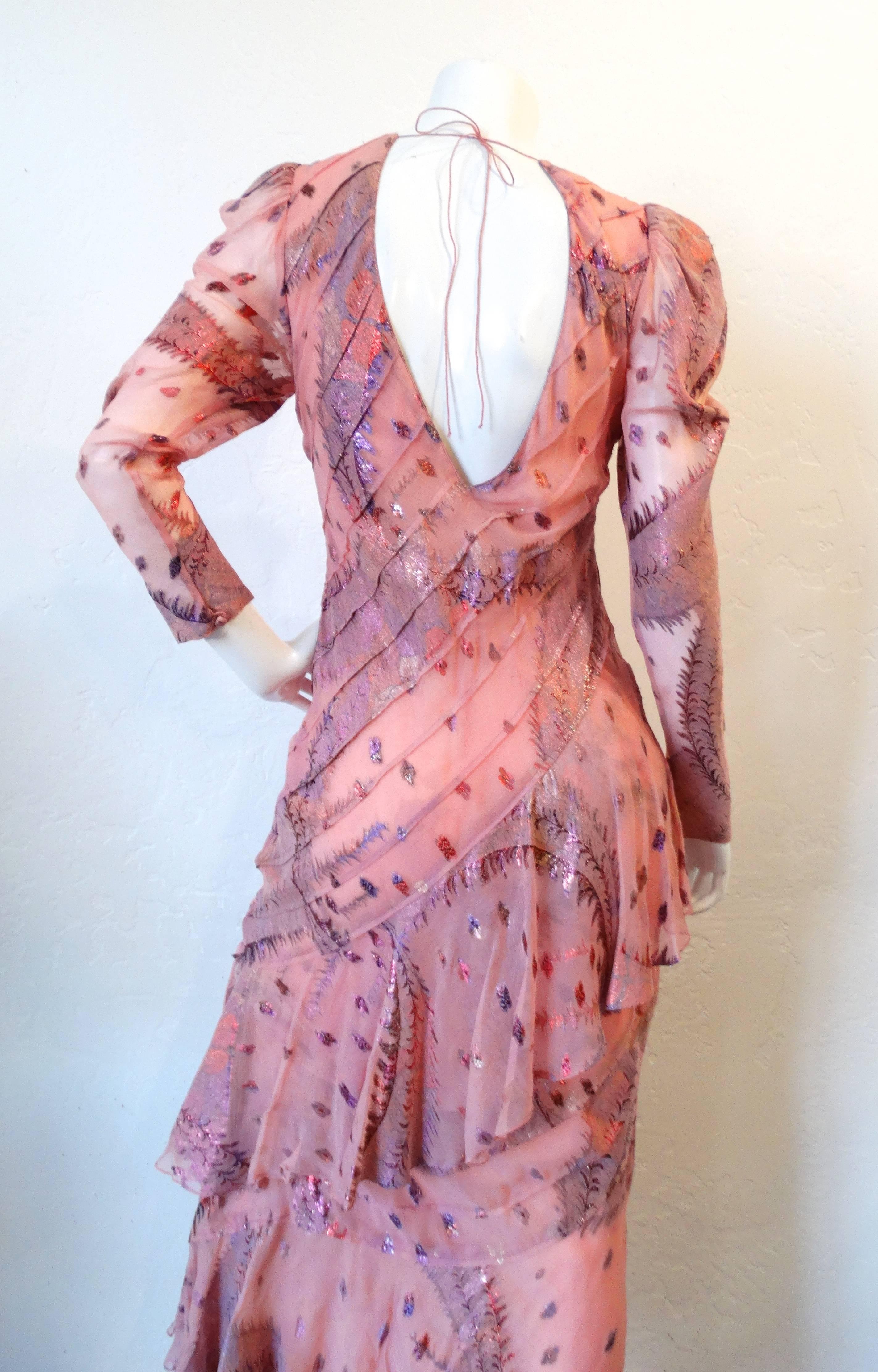 1980s Judy Hornby Couture Pink Puff Sleeve Dress 1