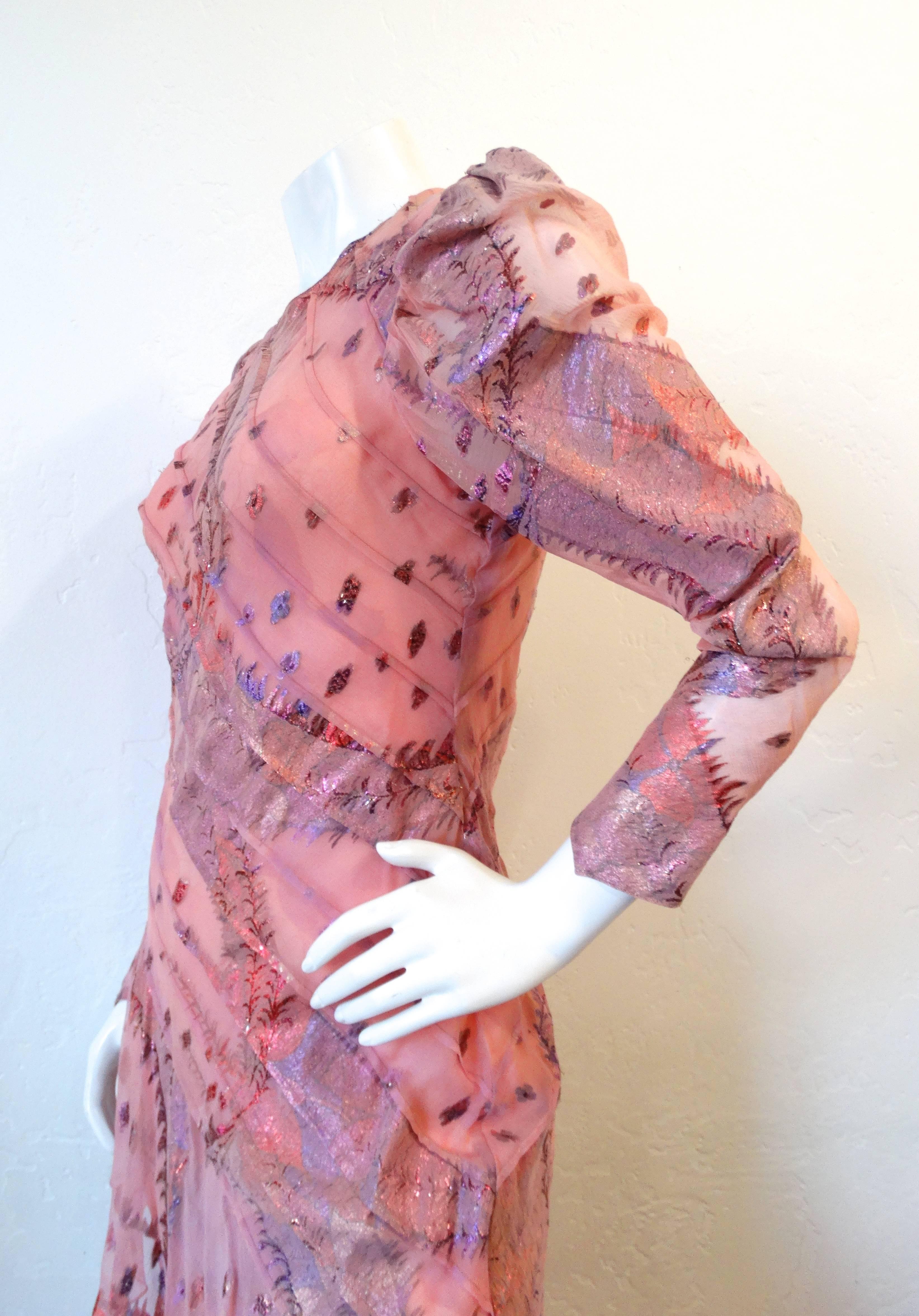1980s Judy Hornby Couture Pink Puff Sleeve Dress In Excellent Condition In Scottsdale, AZ