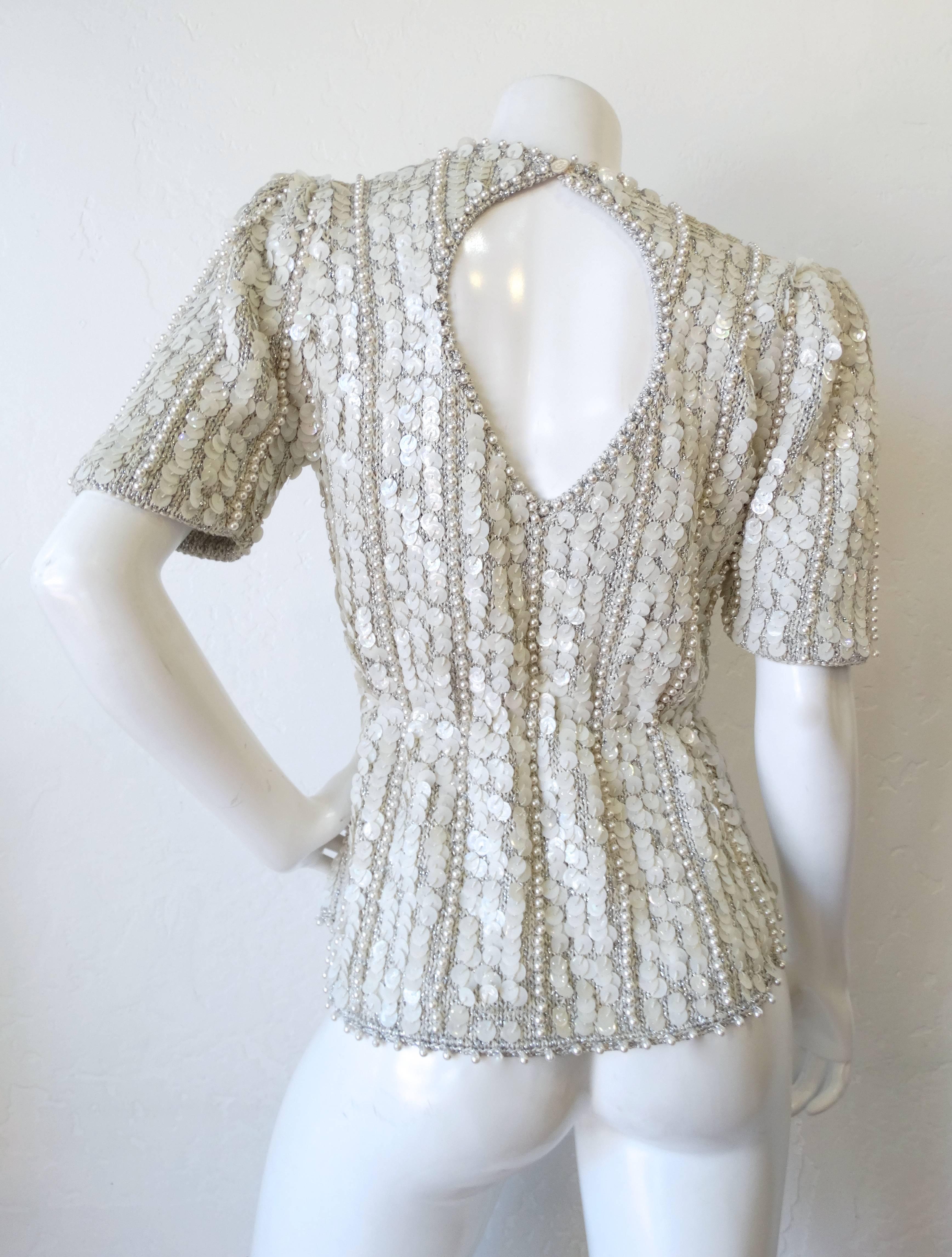 1980s Pearl Sequin Sweater Top In Excellent Condition In Scottsdale, AZ
