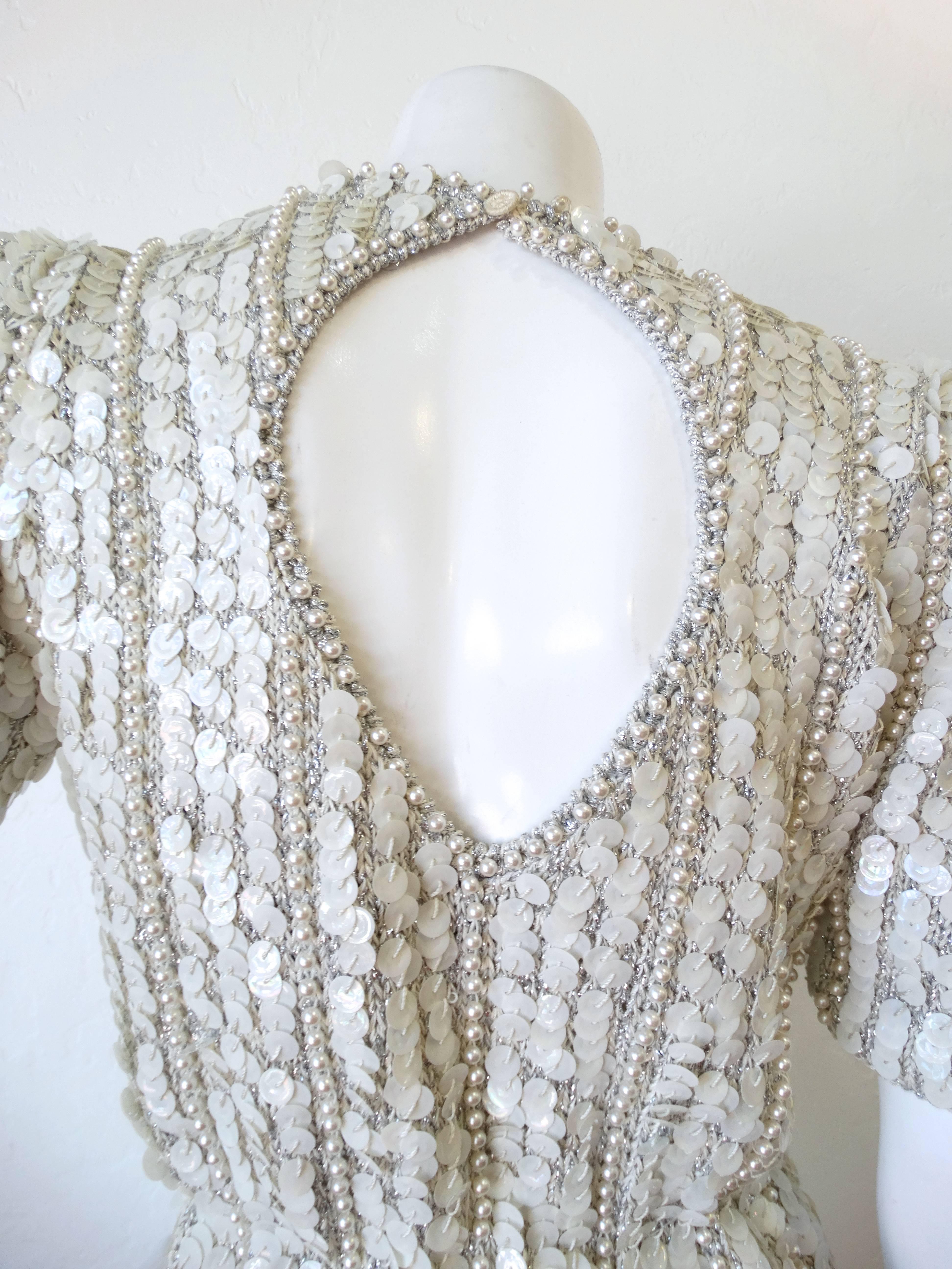 Women's 1980s Pearl Sequin Sweater Top