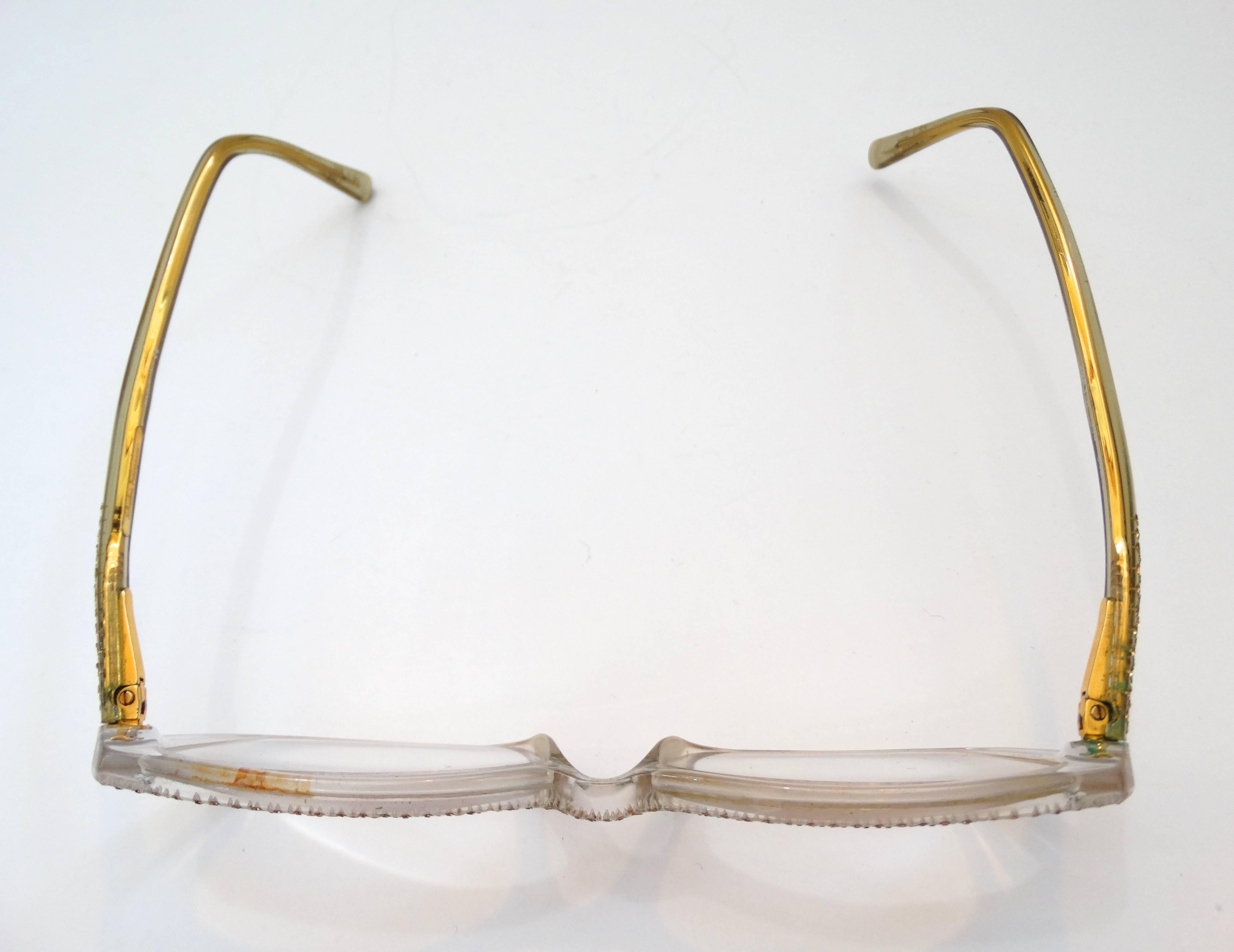 1950s Style Salvatore Ferragamo Gold Rhinestone Cat Eye Glasses  1