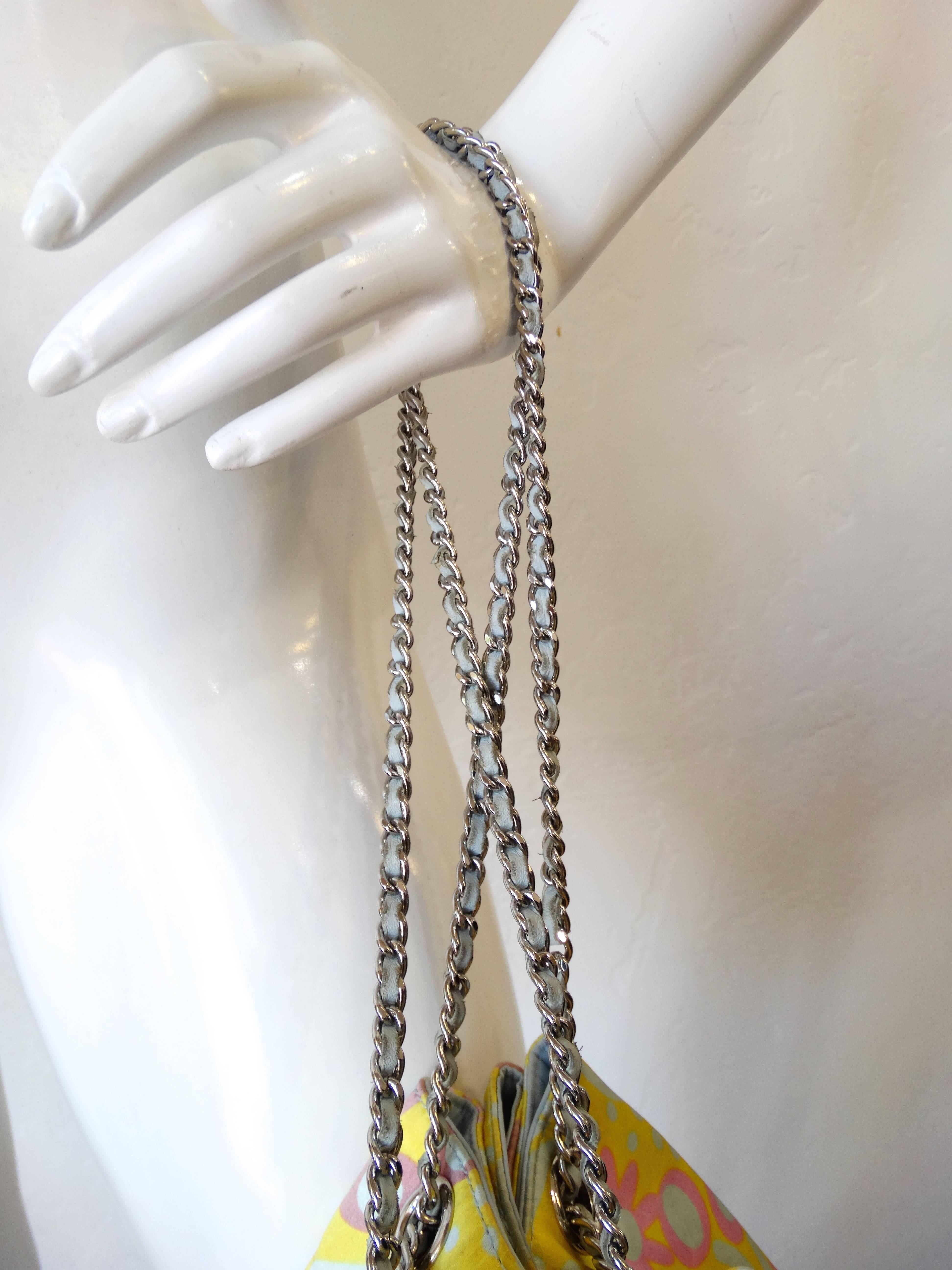 Beige Chanel Floral Printed Tassel Bucket Bag, 2000s