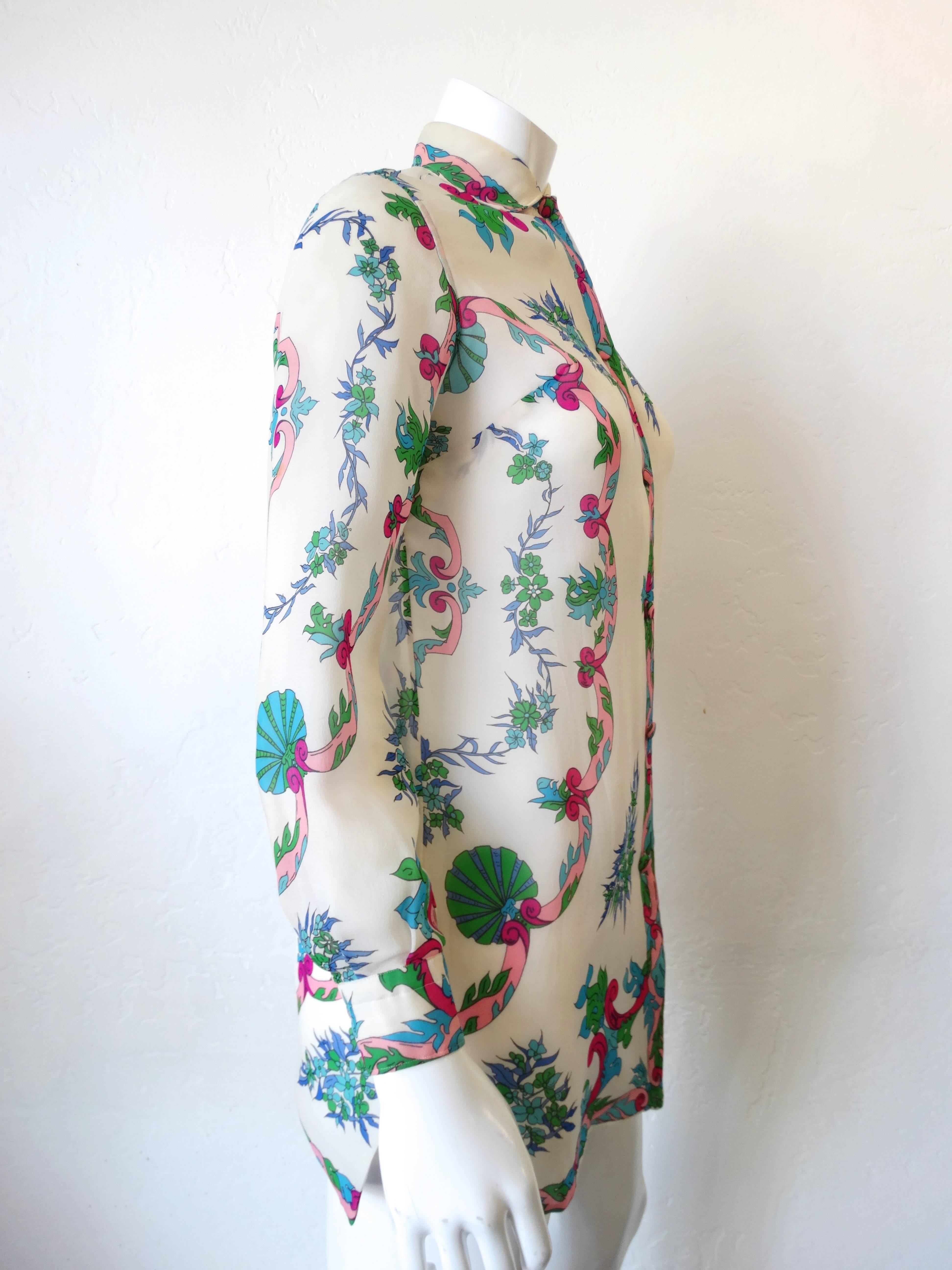 1960s Emilio Pucci Floral Printed Button Down  In Excellent Condition In Scottsdale, AZ