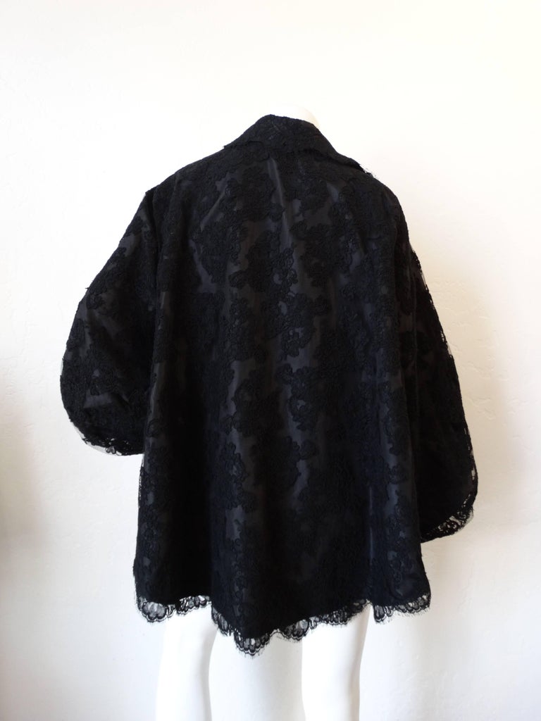 1960s Black Lace Dramatic Bell Sleeve Coat  For Sale 1