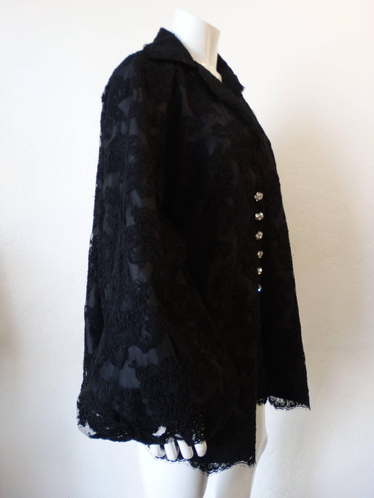 Women's 1960s Black Lace Dramatic Bell Sleeve Coat  For Sale