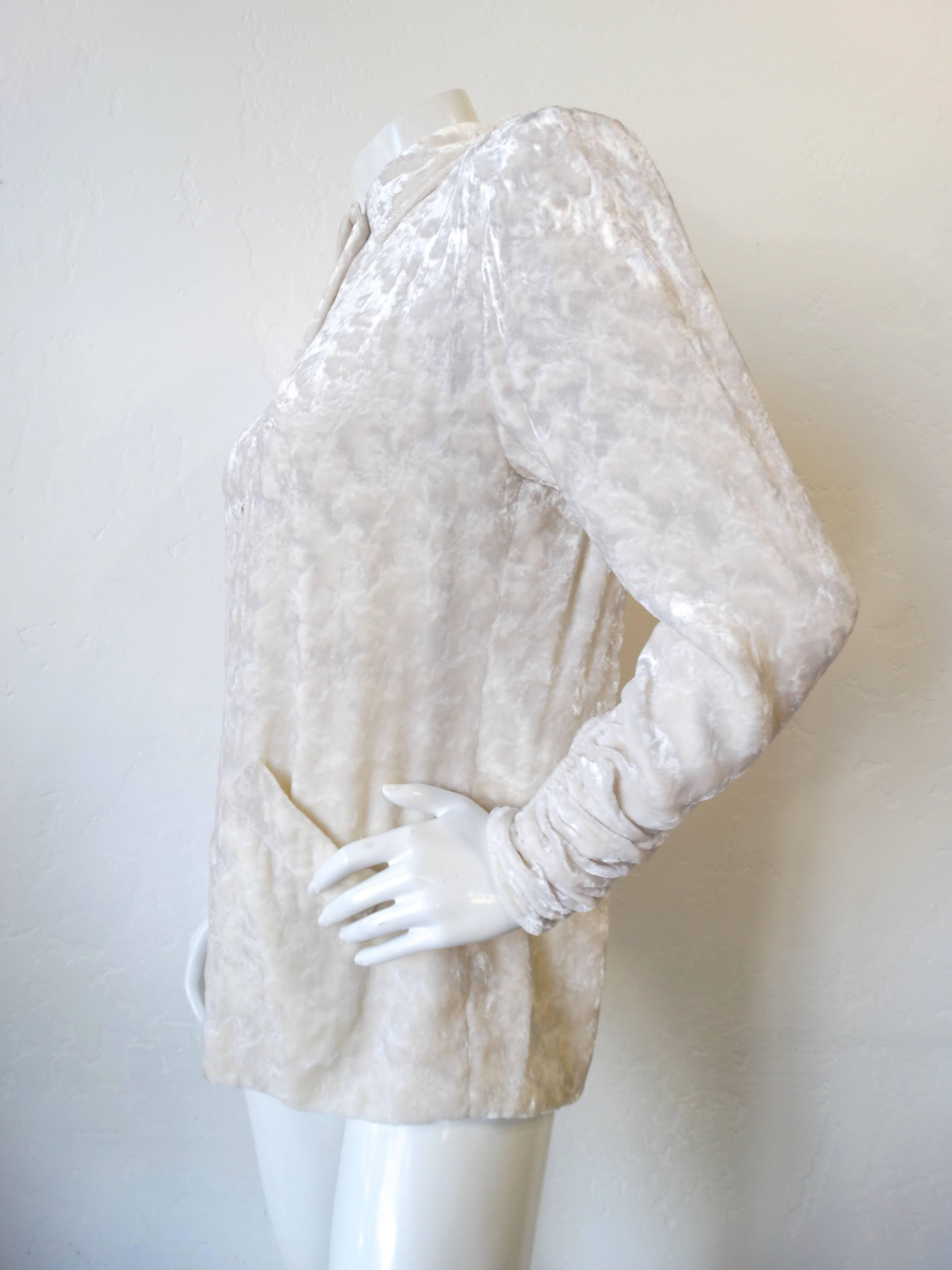 Gray 1980s Galanos Crushed White Velvet Ruched Blouse 