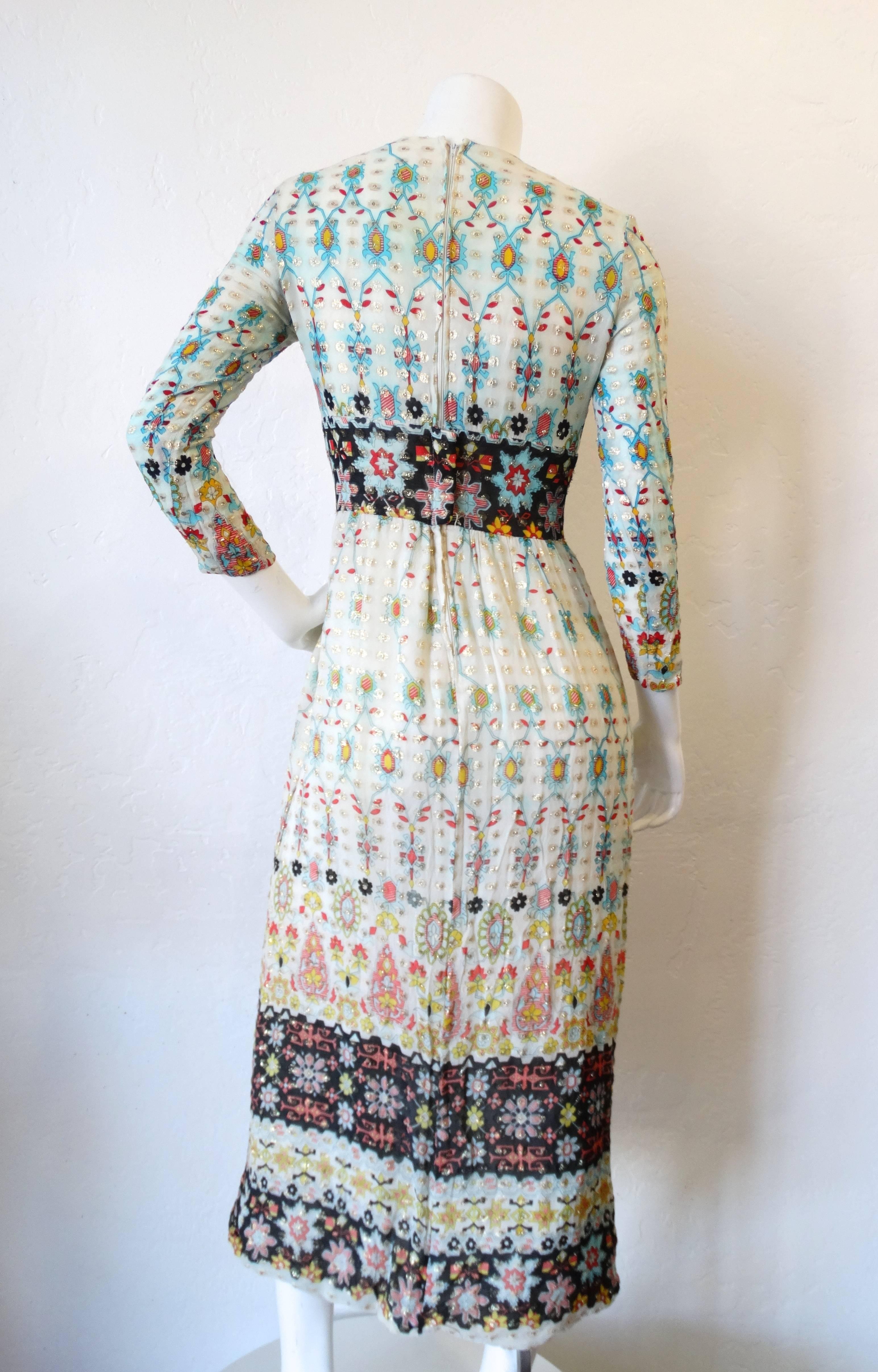 1970s Romantica by Victor Costa Metallic Printed Maxi Gown In Excellent Condition In Scottsdale, AZ