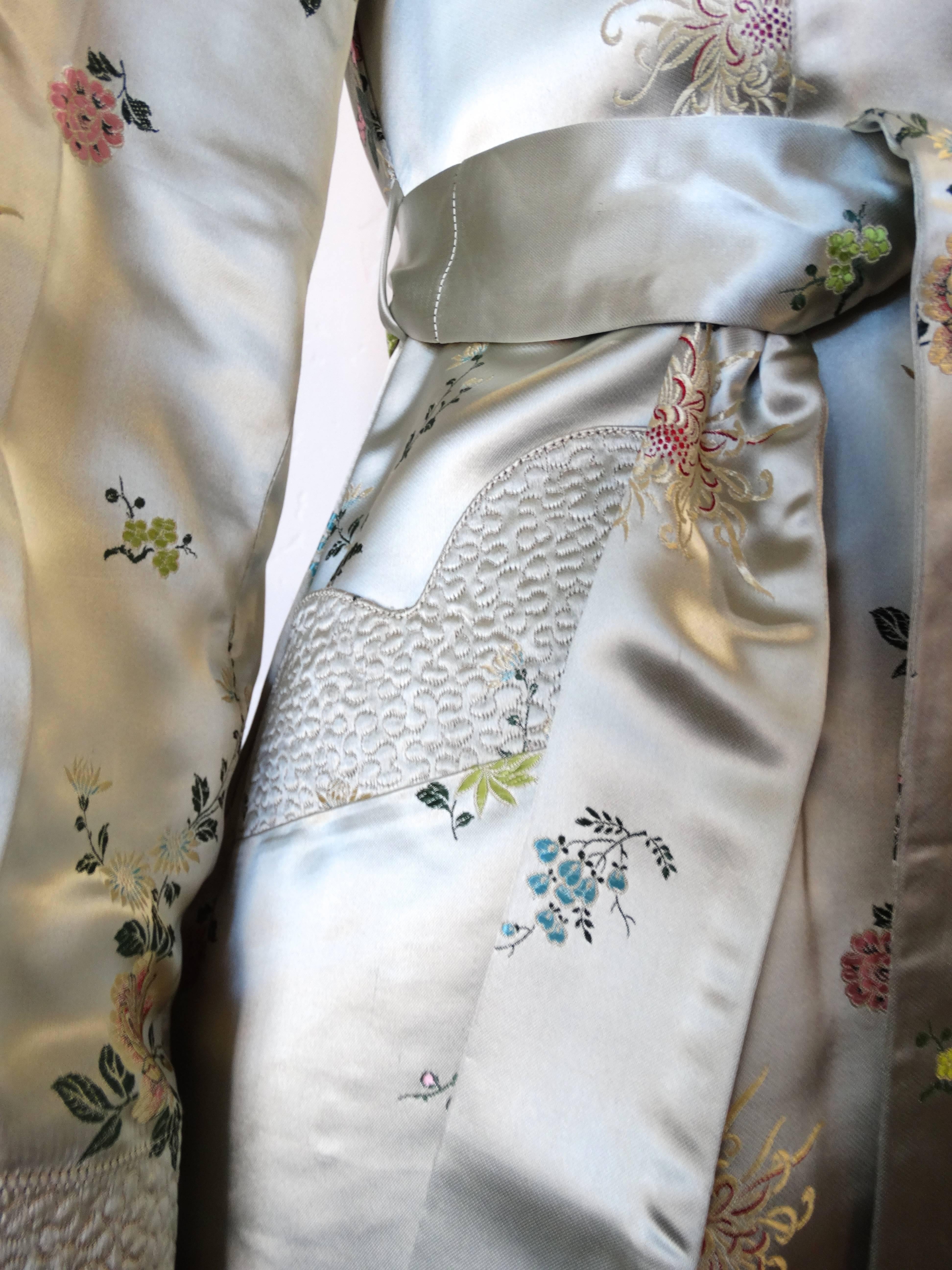 Gray Vintage Chinese Cheongsam Inspired Satin Embroidered Coat