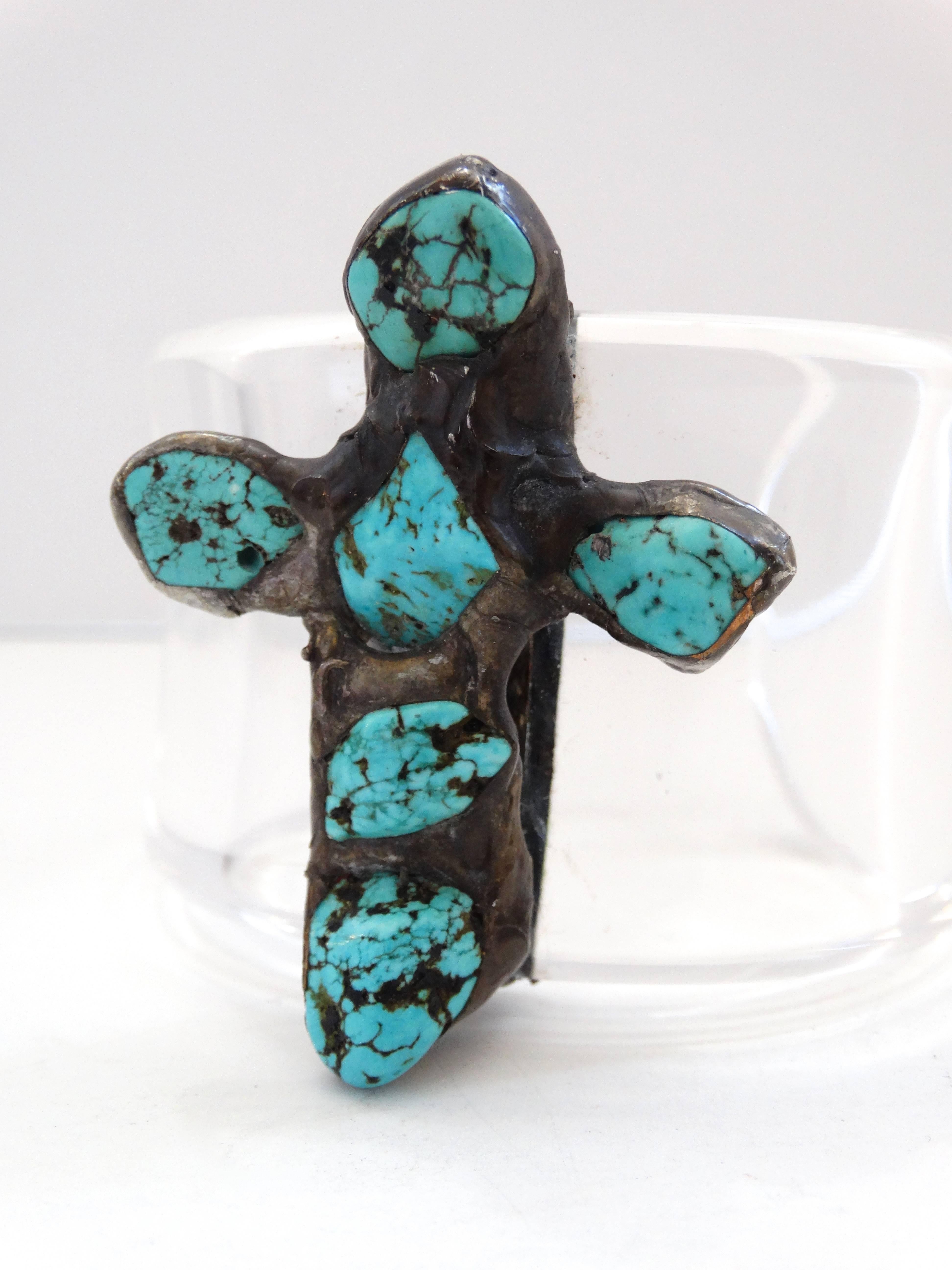 Women's or Men's Artisan Made Navajo Turquoise Cross Cuff Bracelet 