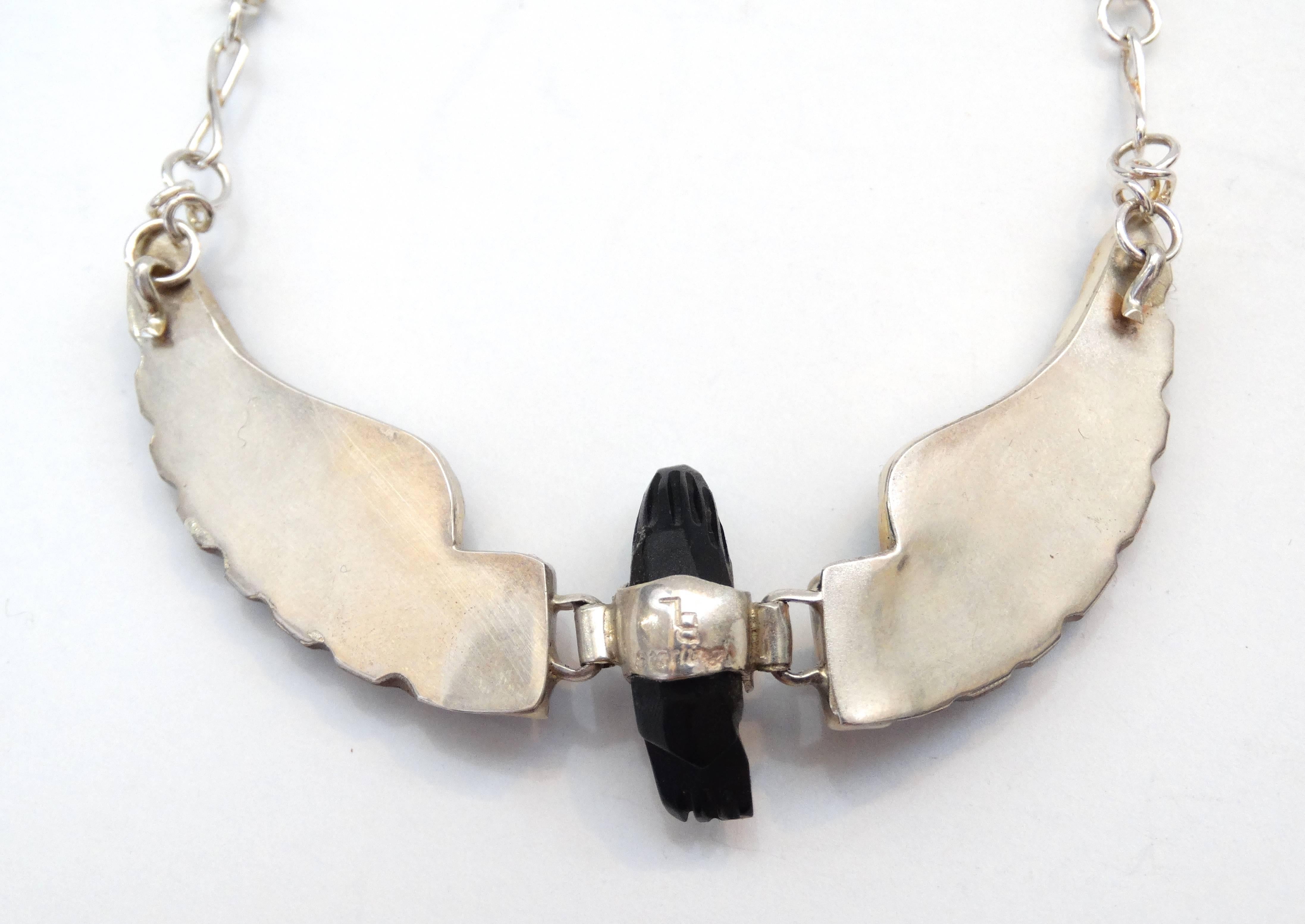 Women's or Men's Navajo Onyx Hawk Necklace, 1980s  