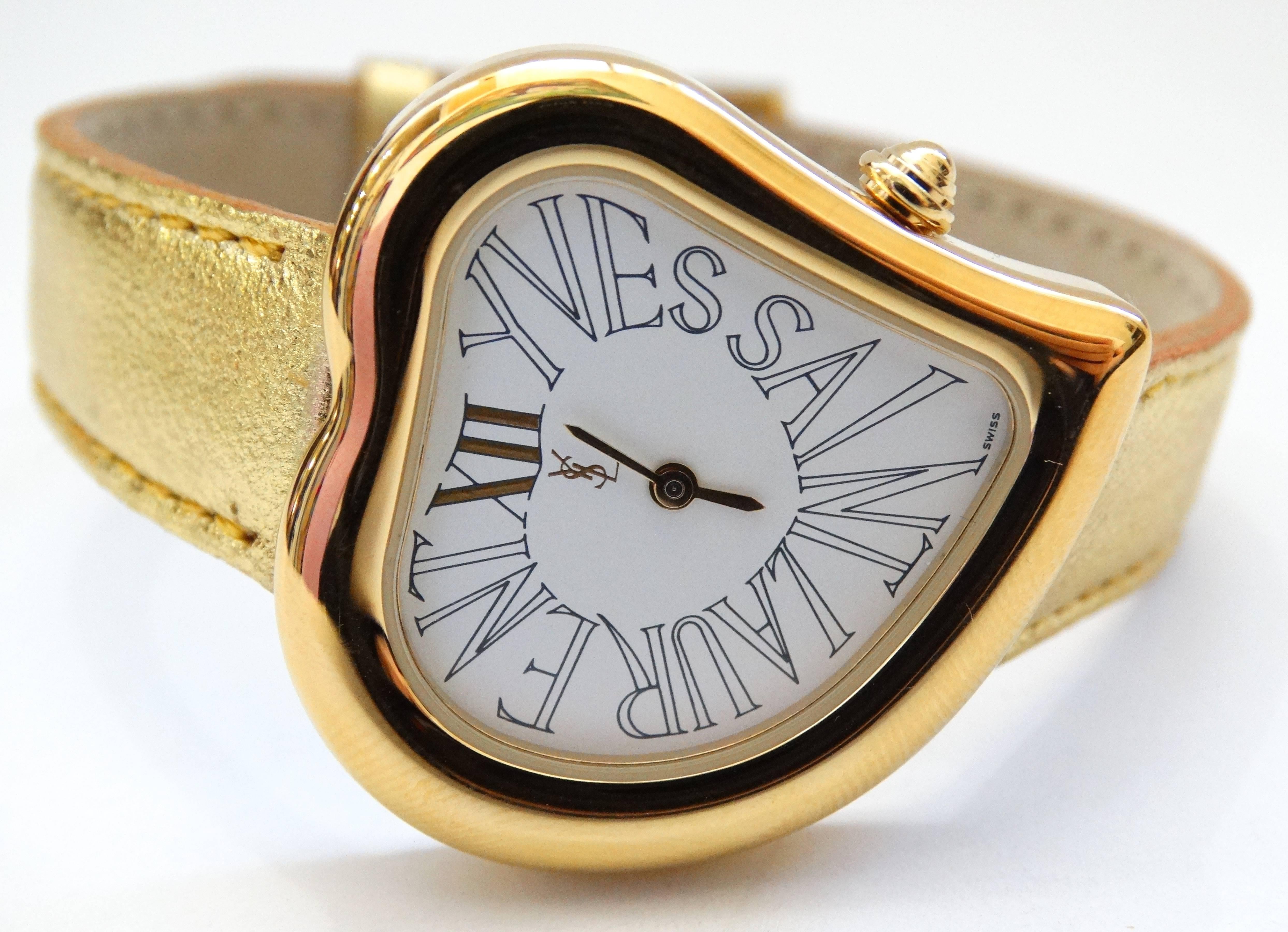 Yves Saint Laurent Heart Shaped Gold Watch, 1980s   In Excellent Condition In Scottsdale, AZ
