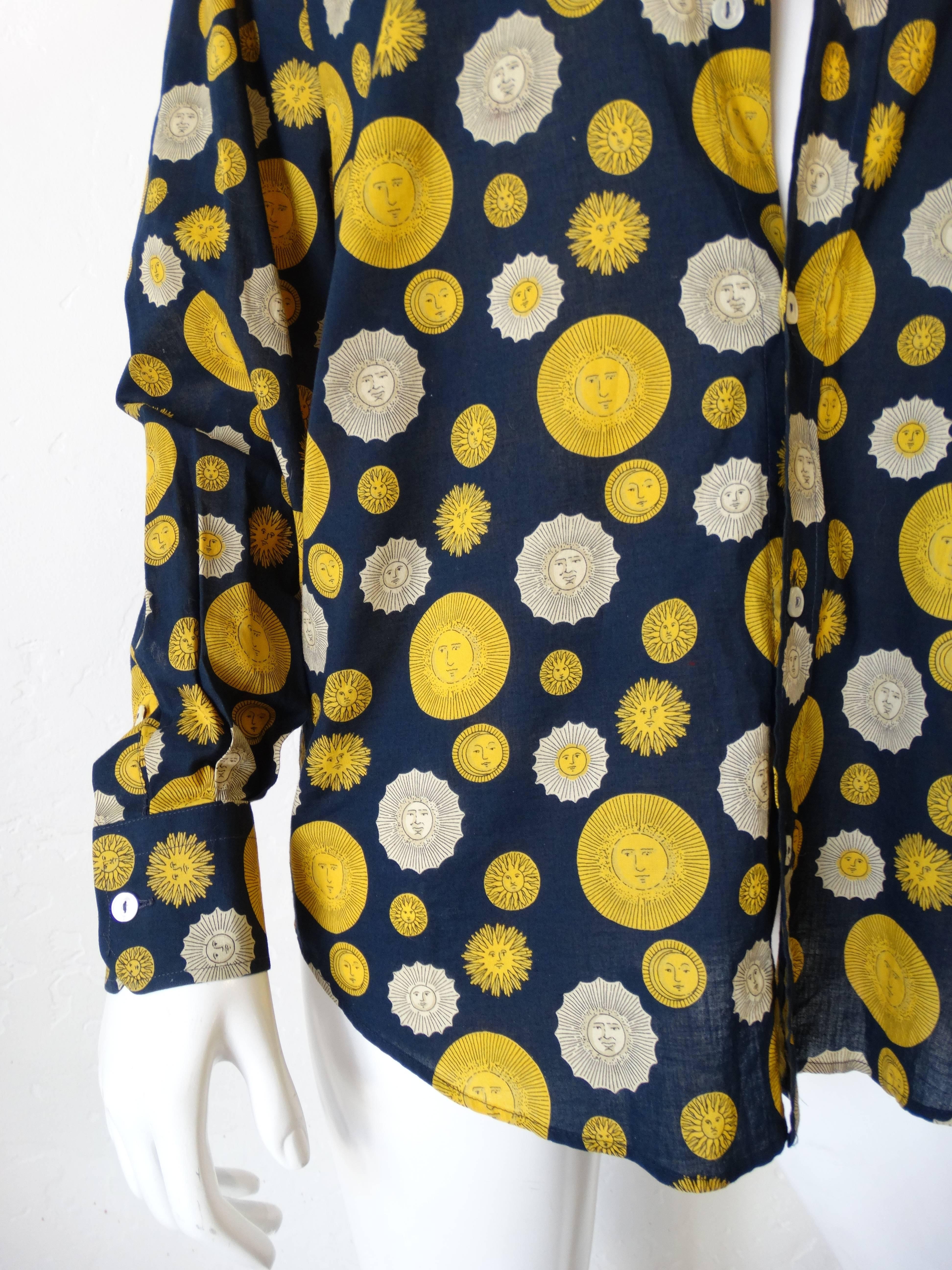 Black Gucci Sun Printed Cotton Button Up, 1980s  