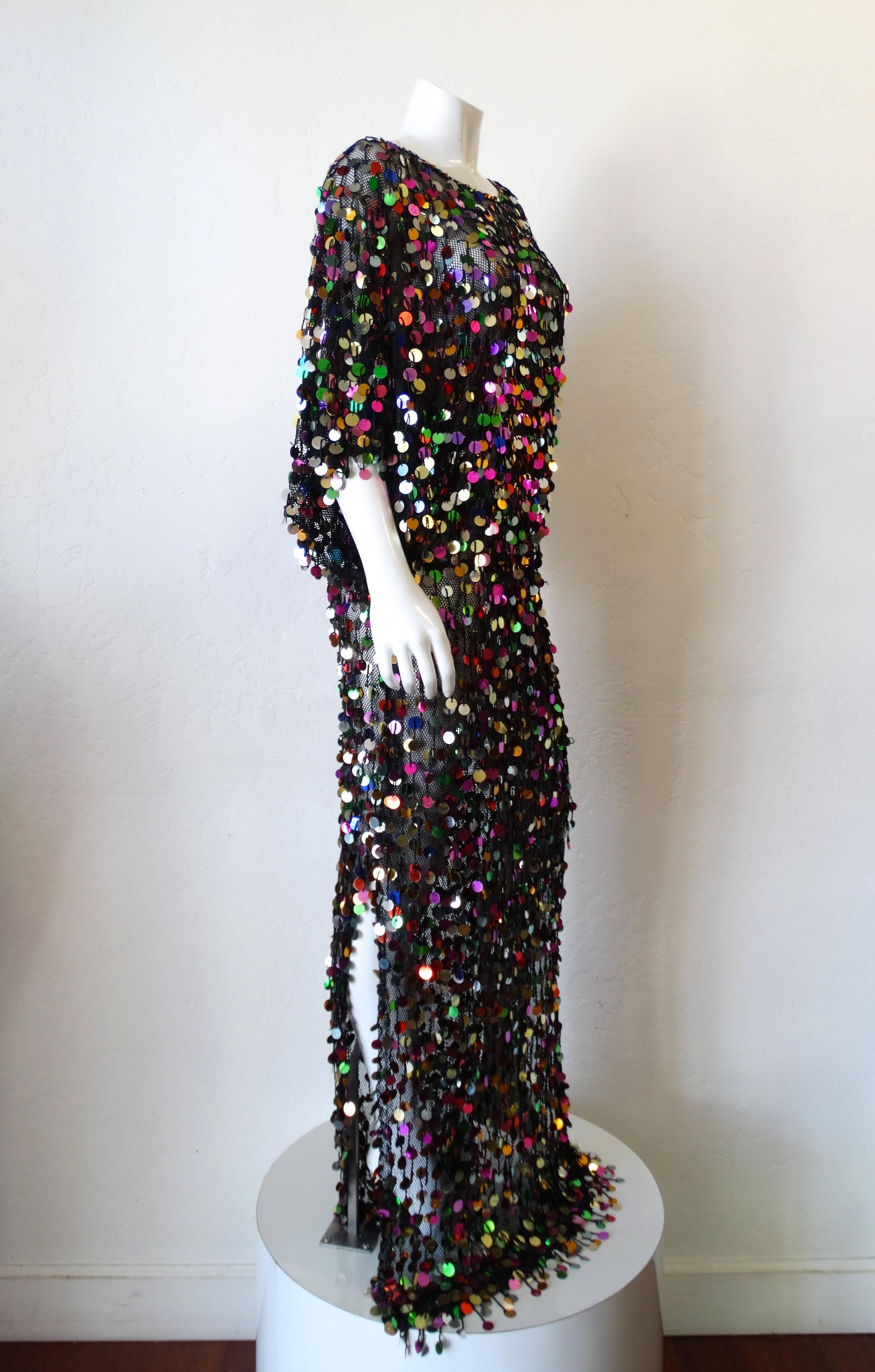 Rainbow Sequin Mesh Knit Gown, 1980s  1