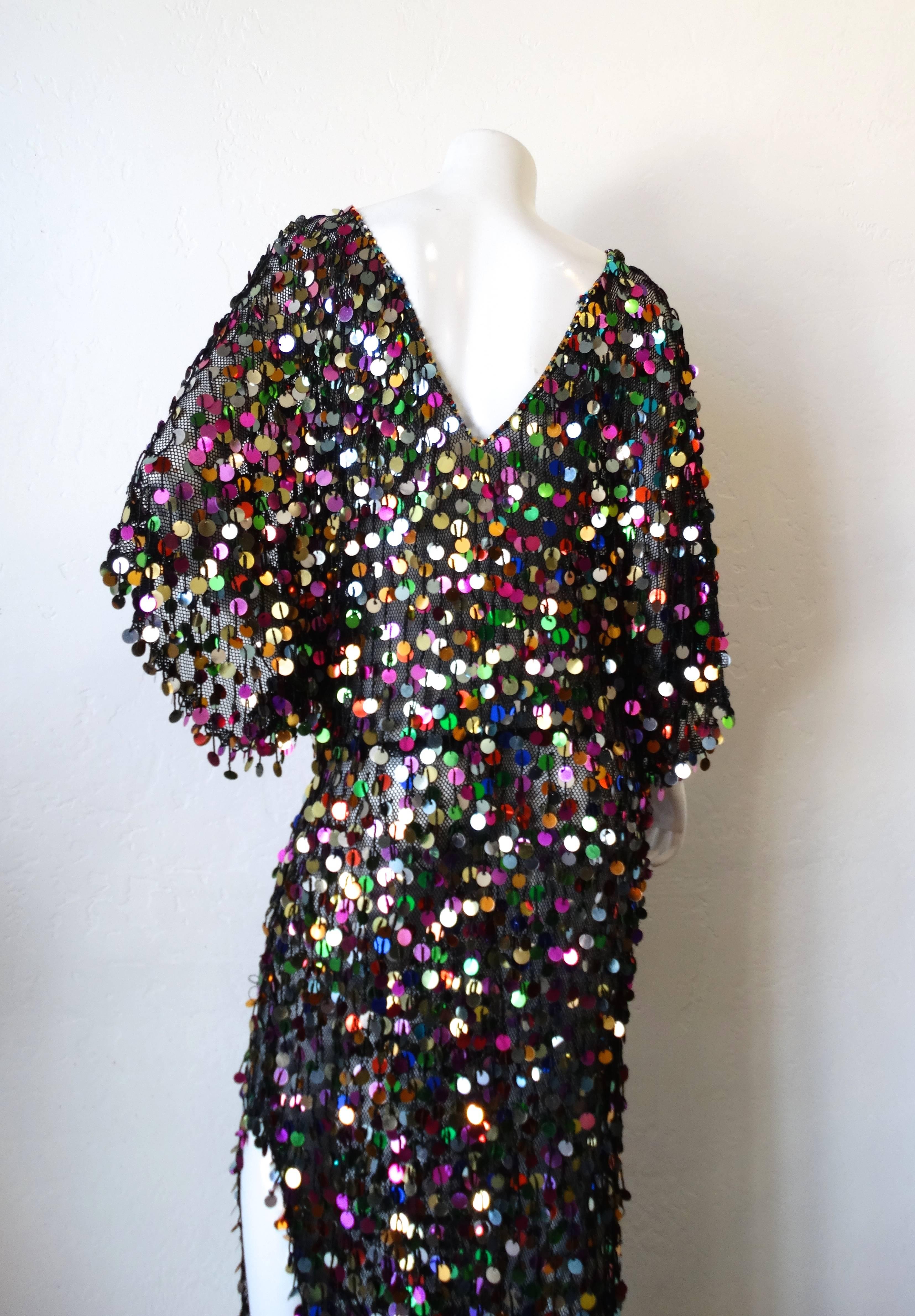 Rainbow Sequin Mesh Knit Gown, 1980s  3