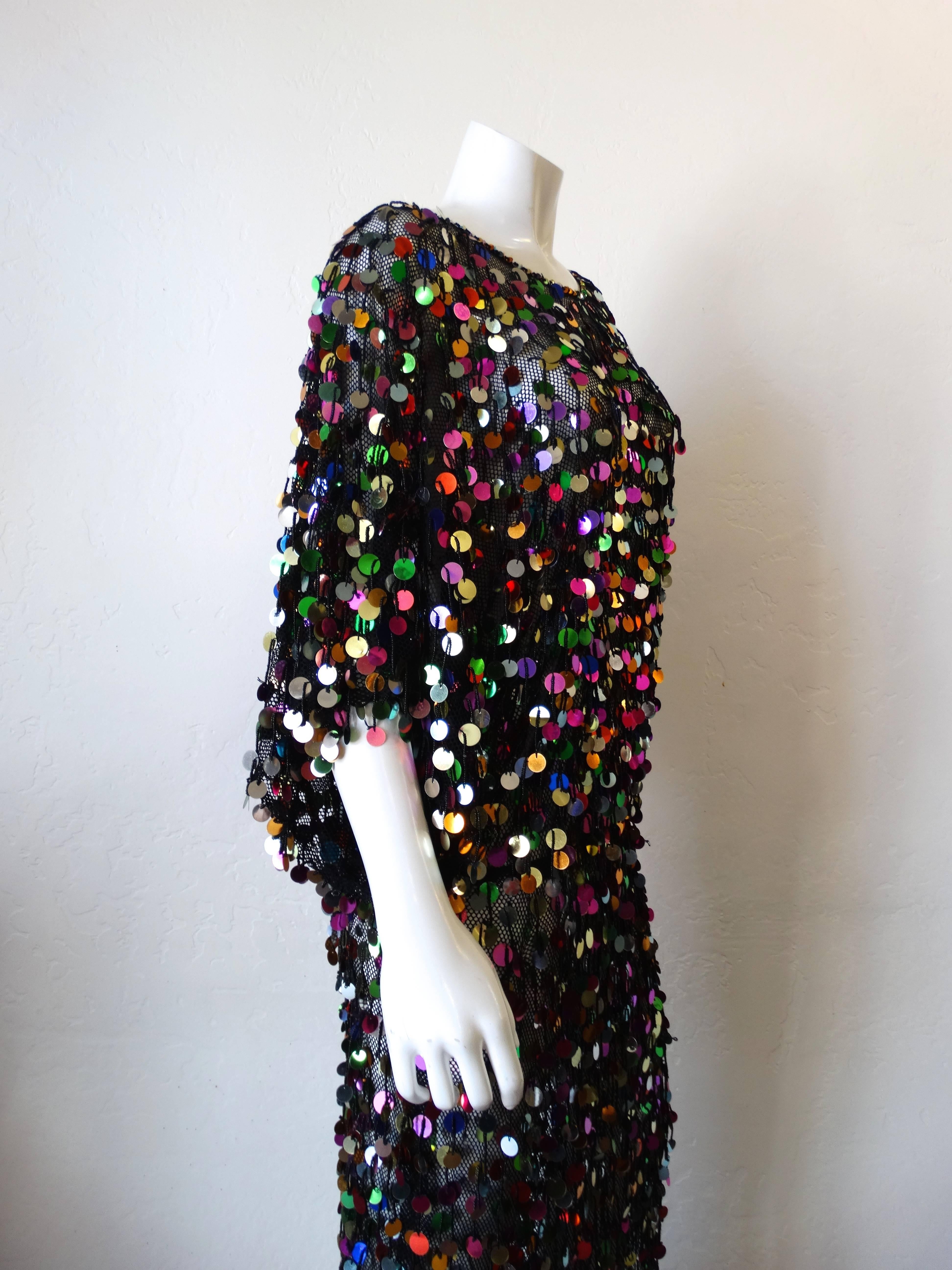 Rainbow Sequin Mesh Knit Gown, 1980s  2