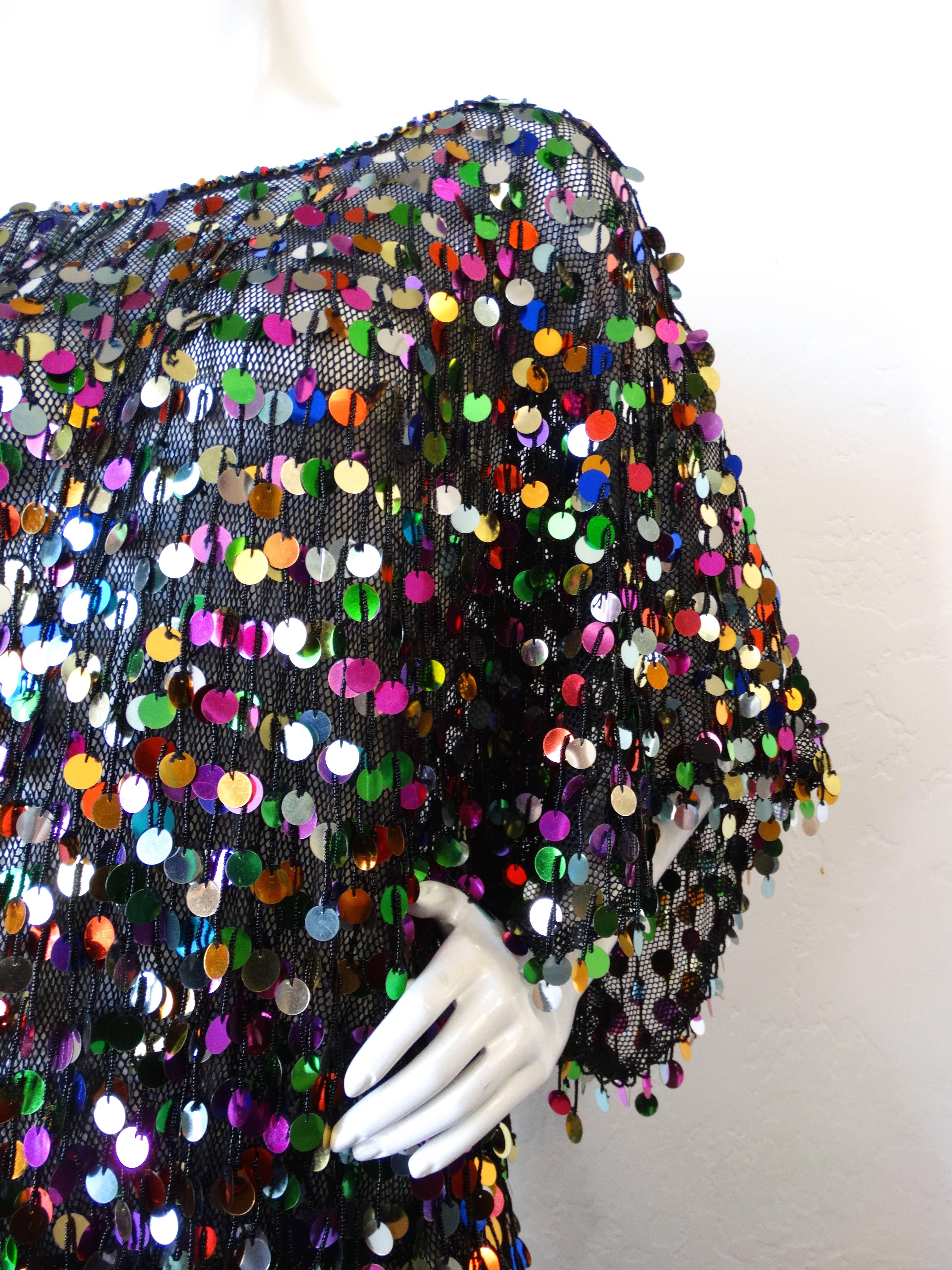 Rainbow Sequin Mesh Knit Gown, 1980s  In Excellent Condition In Scottsdale, AZ