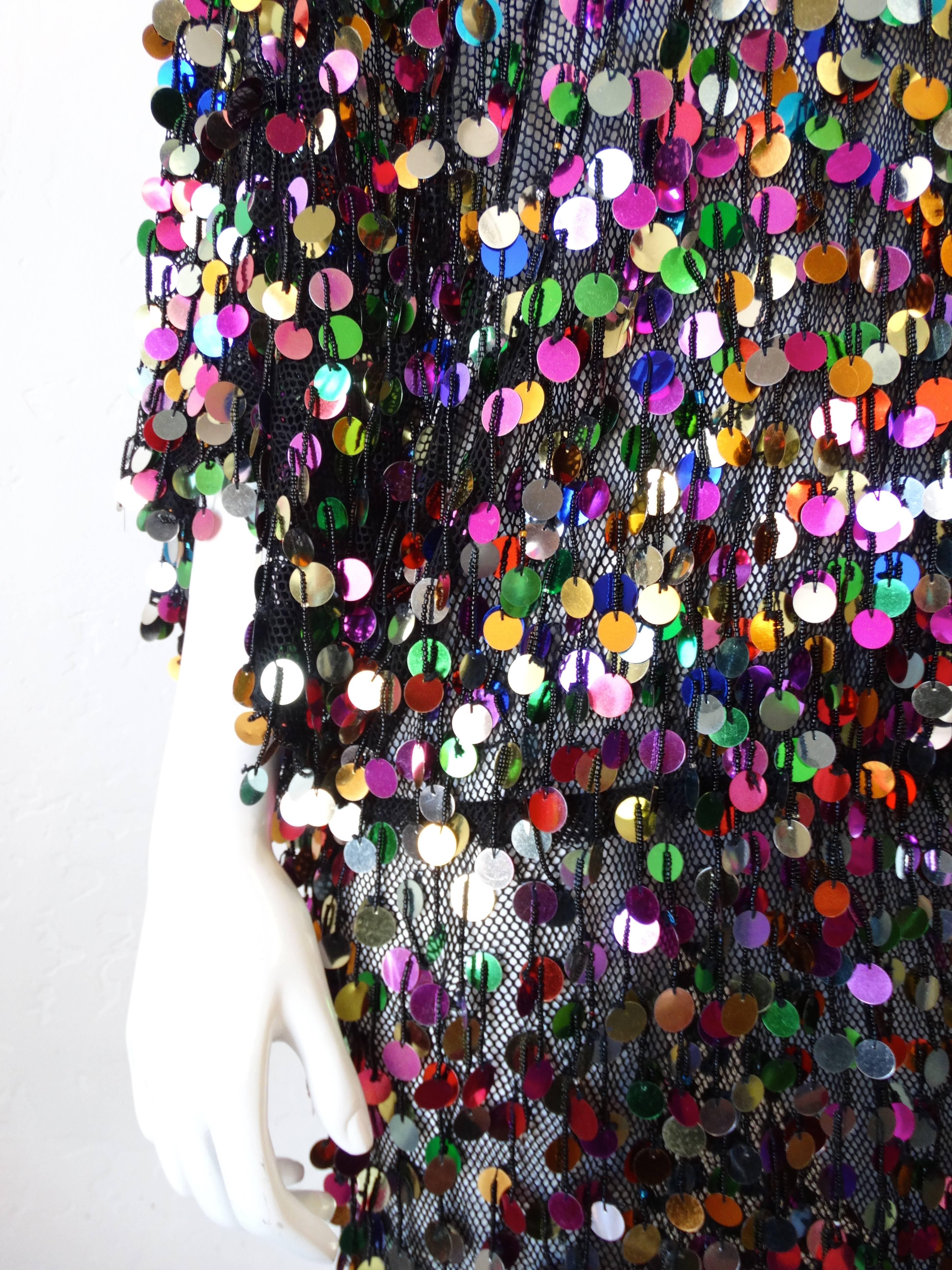 Women's Rainbow Sequin Mesh Knit Gown, 1980s 