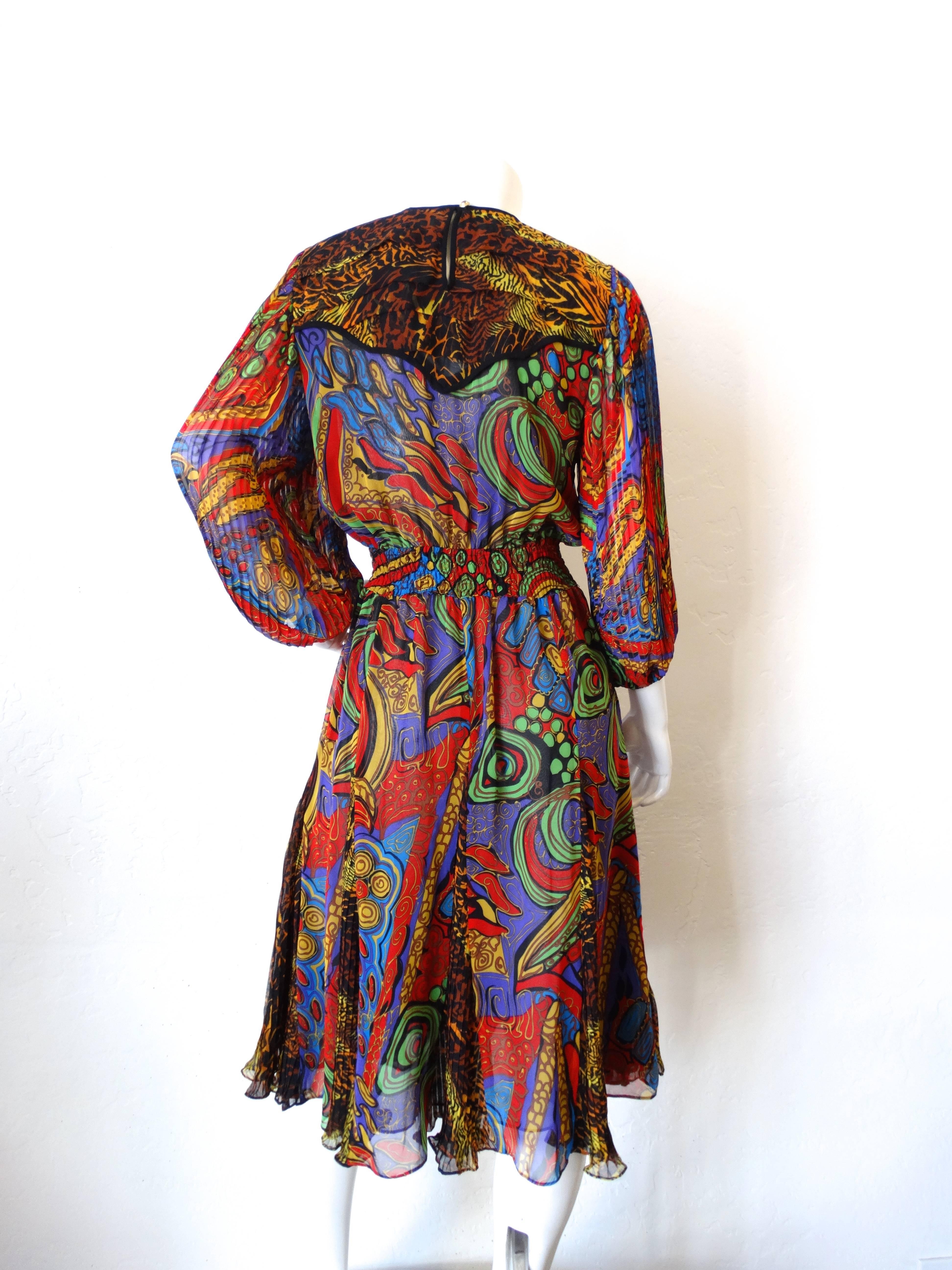 Diane Freis Leopard Swirl Printed Dress, 1980s 1