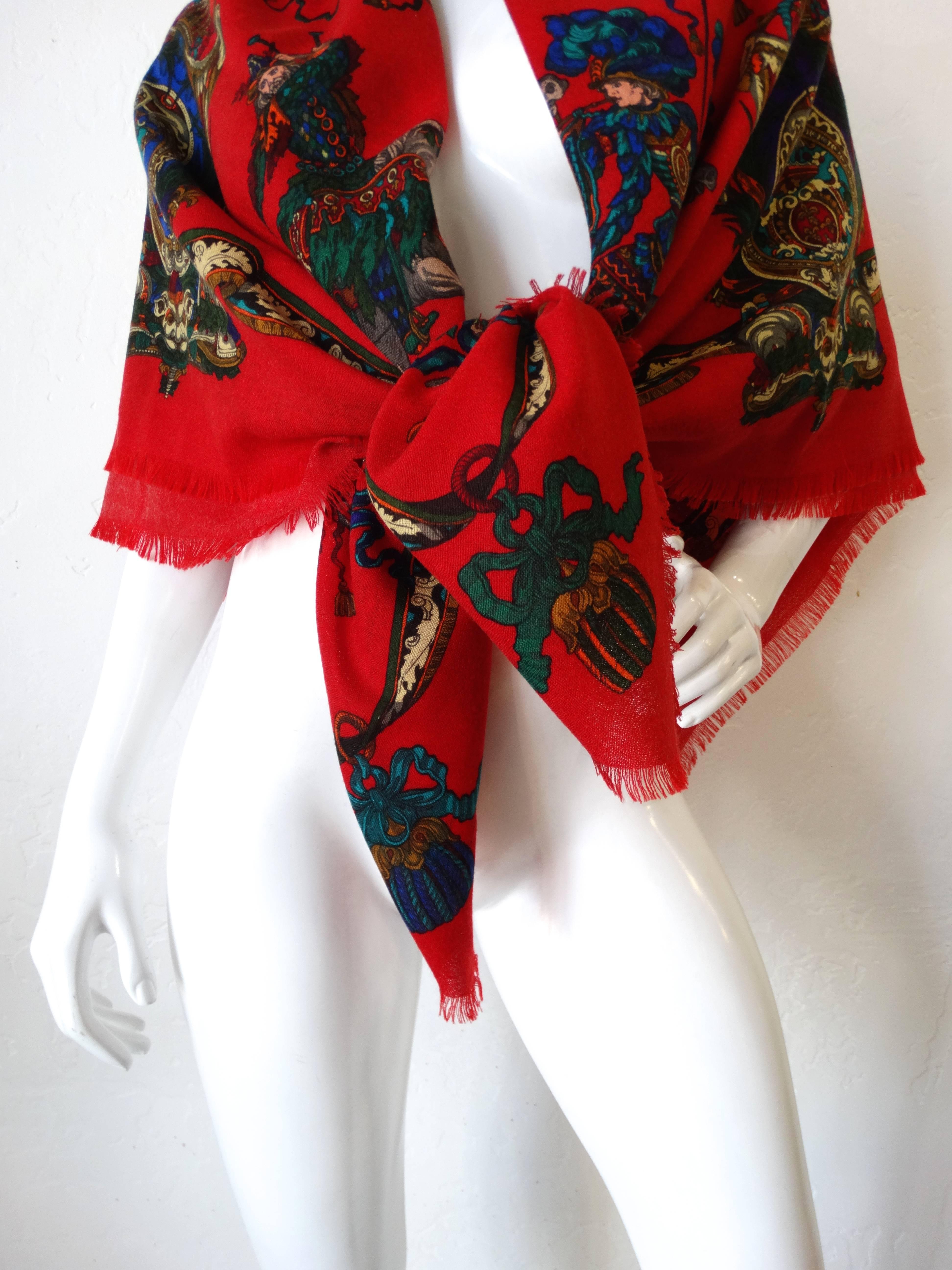 1980's Gucci Arabian Horse Print Wool Shawl 5