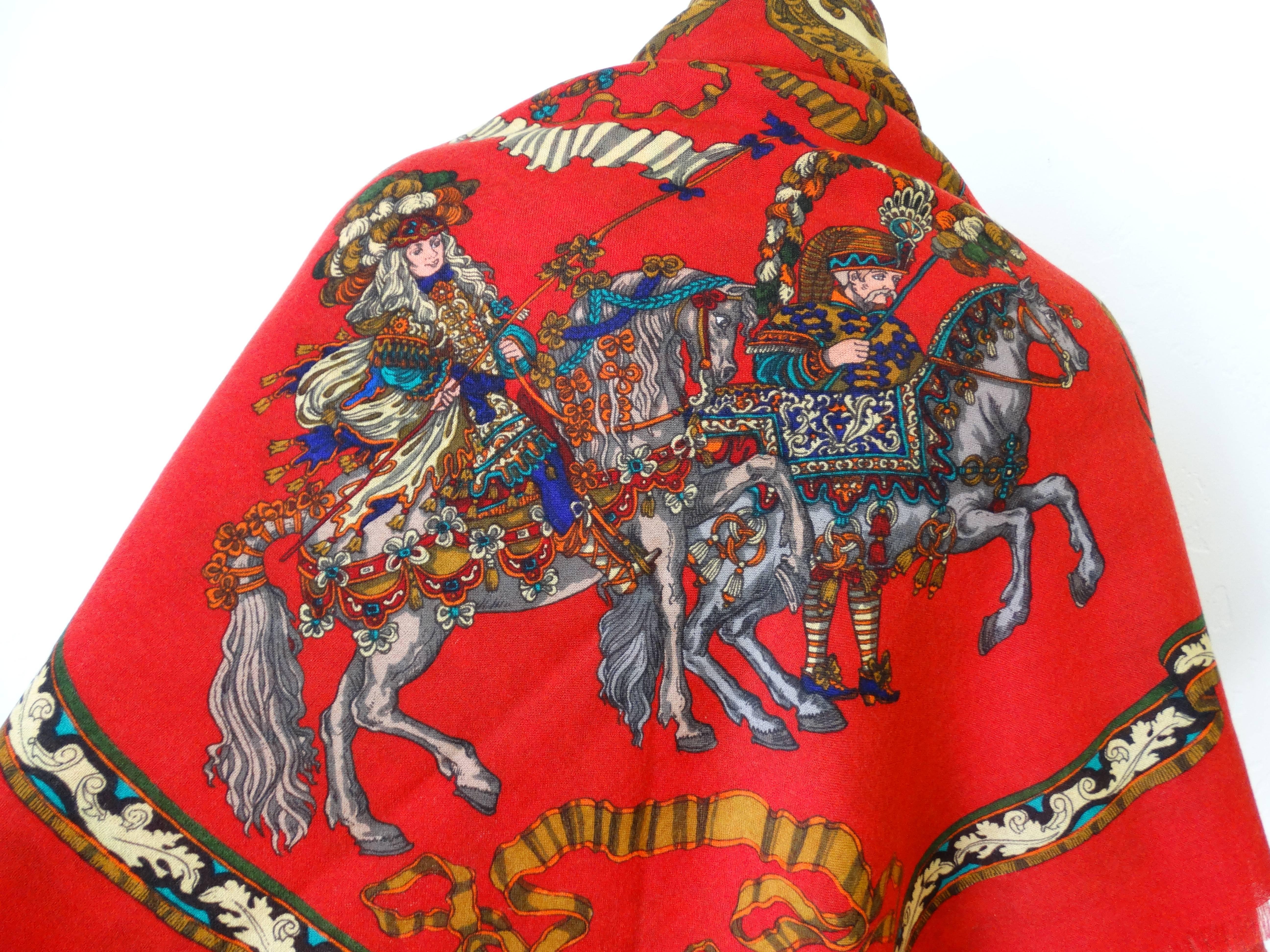 1980's Gucci Arabian Horse Print Wool Shawl In Excellent Condition In Scottsdale, AZ