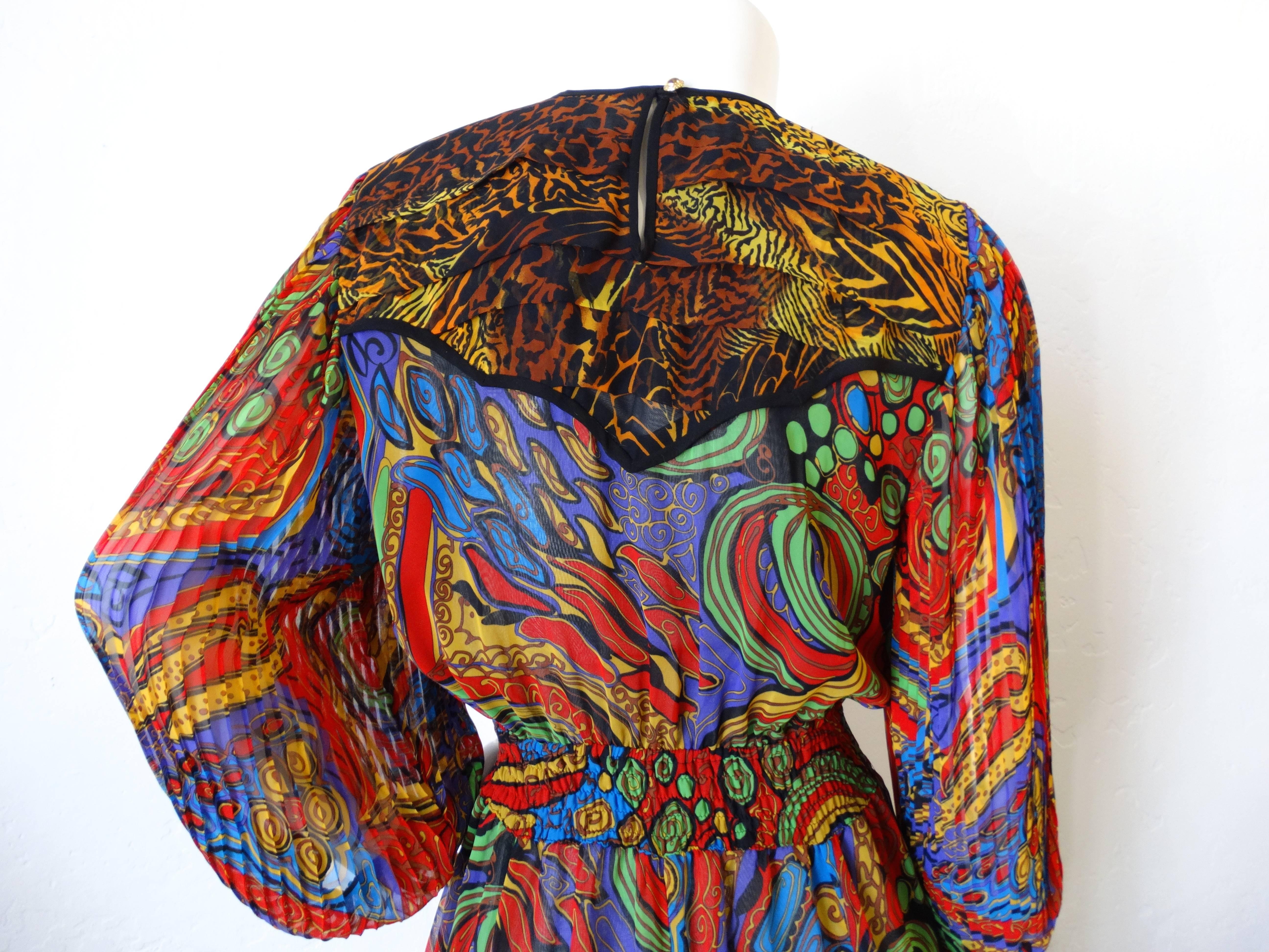 Diane Freis Leopard Swirl Printed Dress, 1980s 4