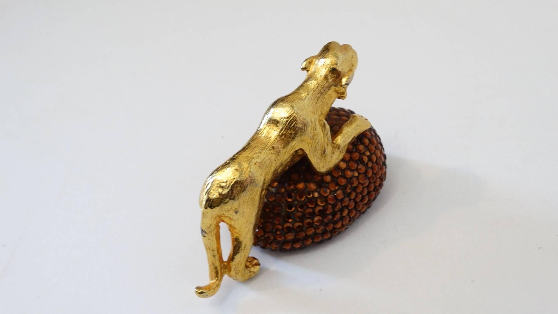 Extremely rare 1980's Judith Leiber Tiger vanity objet d'art . Gold plated hardware, with an encrusted Austrian Swarovski Crystals base. There are a total of eight see other listings in pink, green, white, blue and bronze,  Signed Judith Leiber