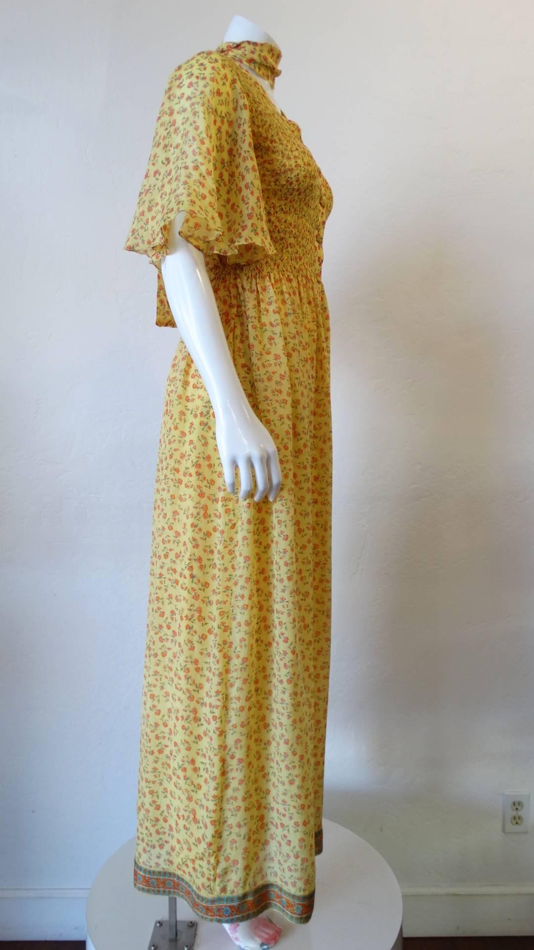I. Magnin Silk Floral Maxi Dress In Excellent Condition In Scottsdale, AZ