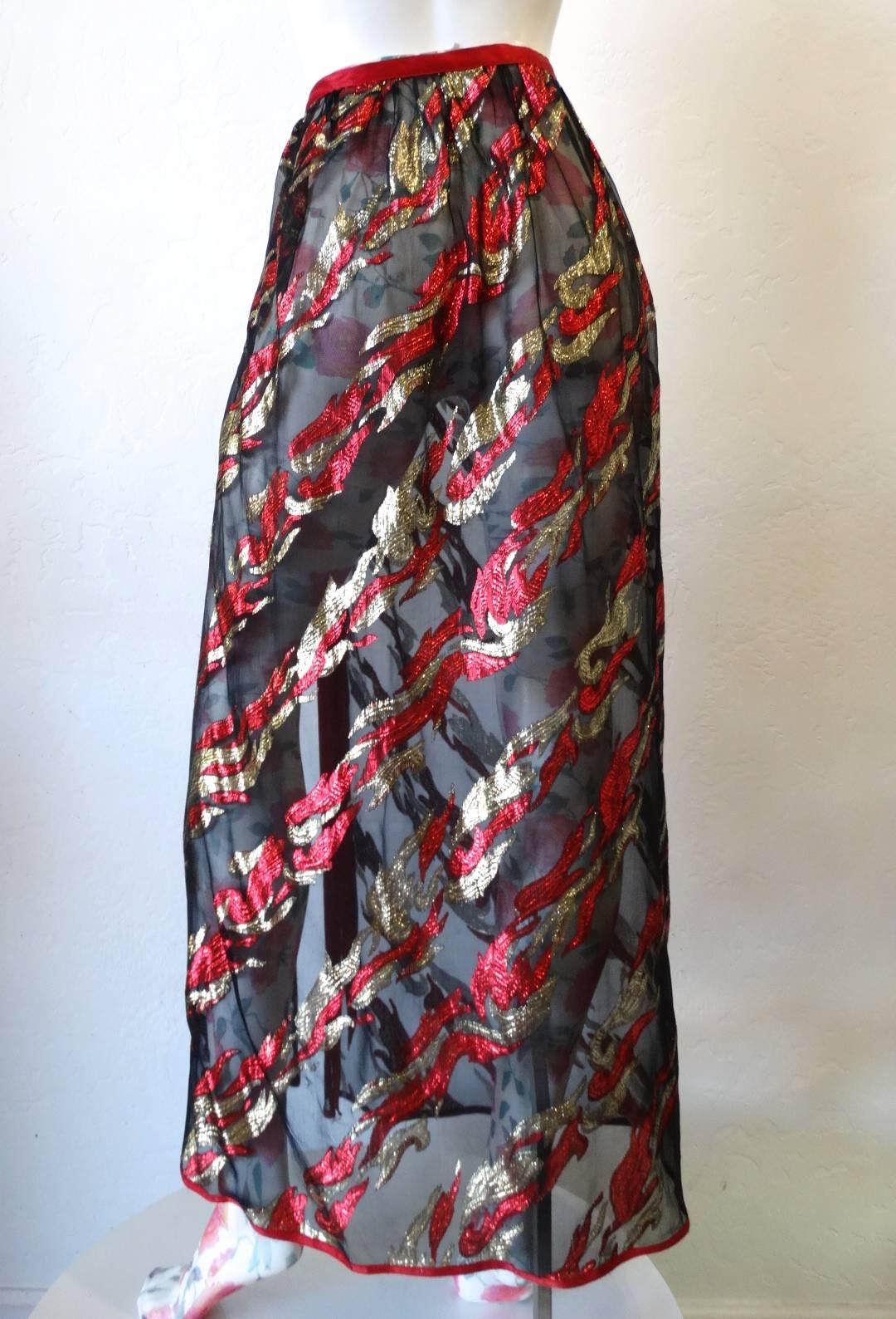 Saint Laurent Rive Gauche Printed Sheer Maxi Skirt, 1980s  6