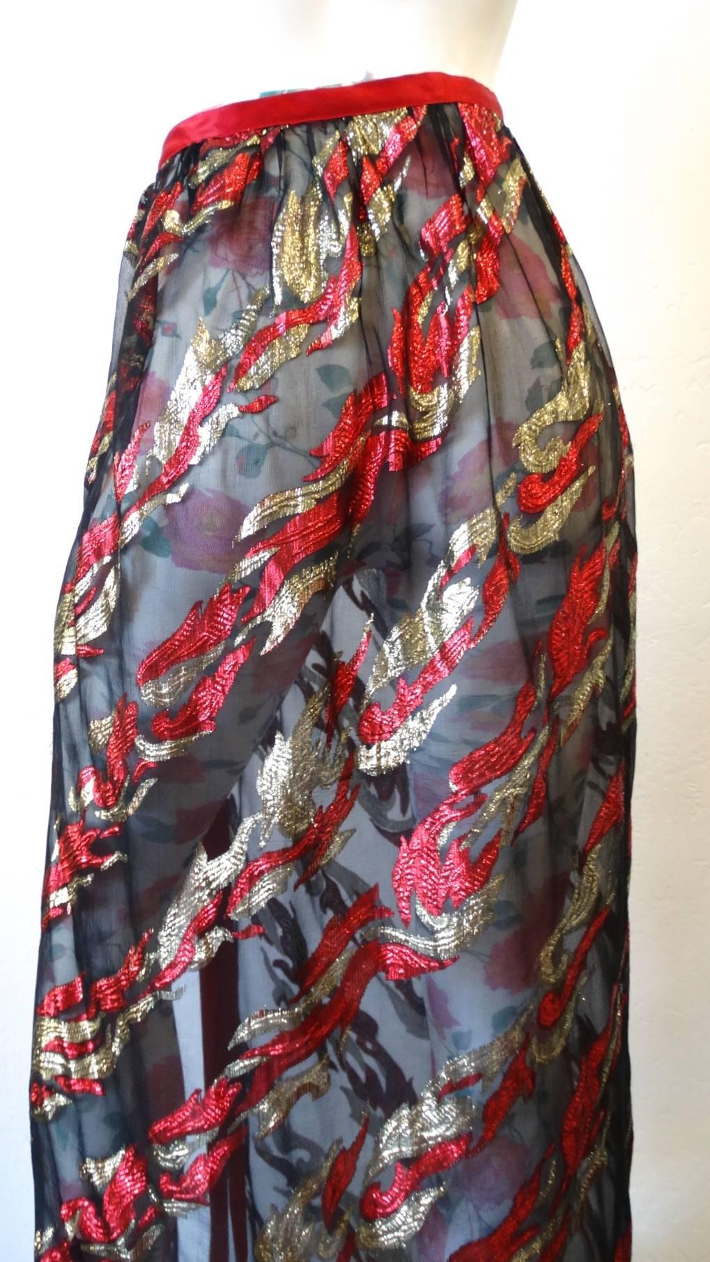 Saint Laurent Rive Gauche Printed Sheer Maxi Skirt, 1980s  4