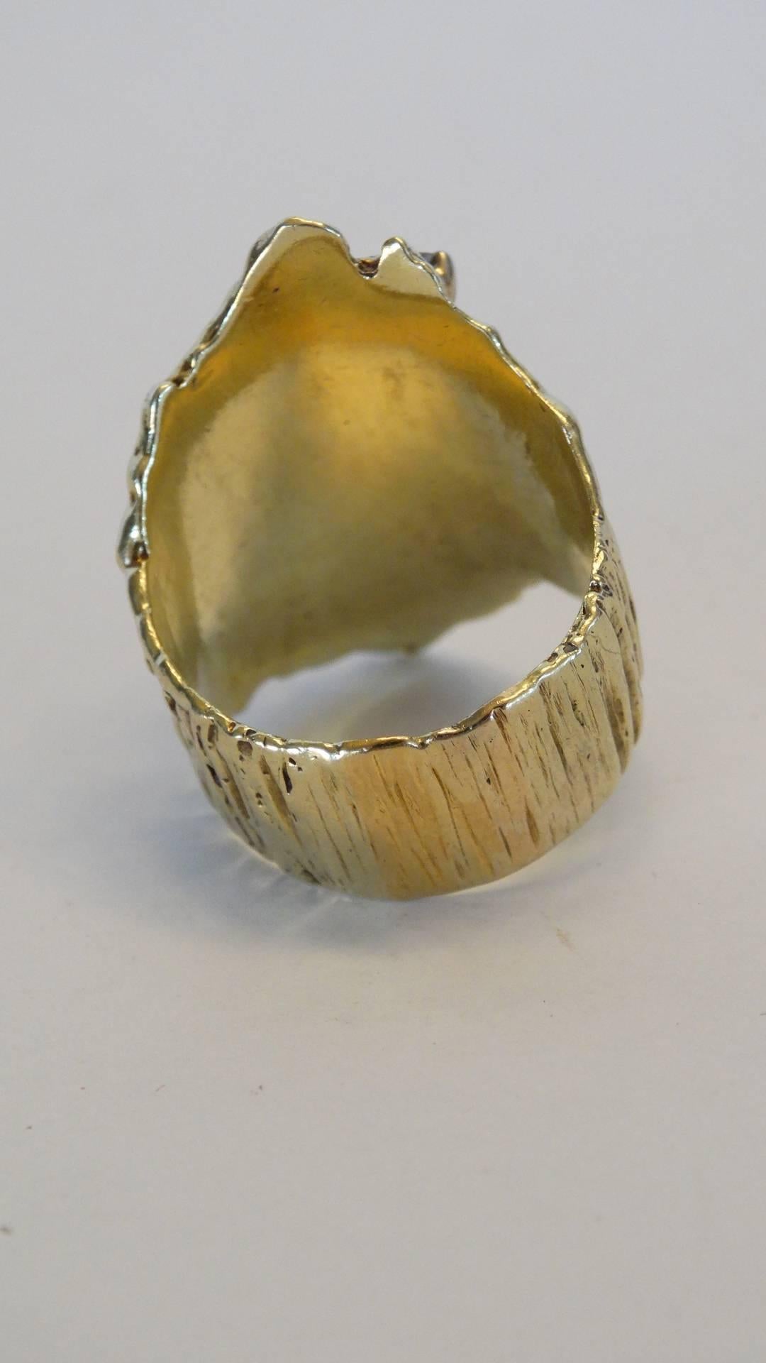 14k Floral Ring with Diamonds and Emeralds circa 1970s For Sale 6