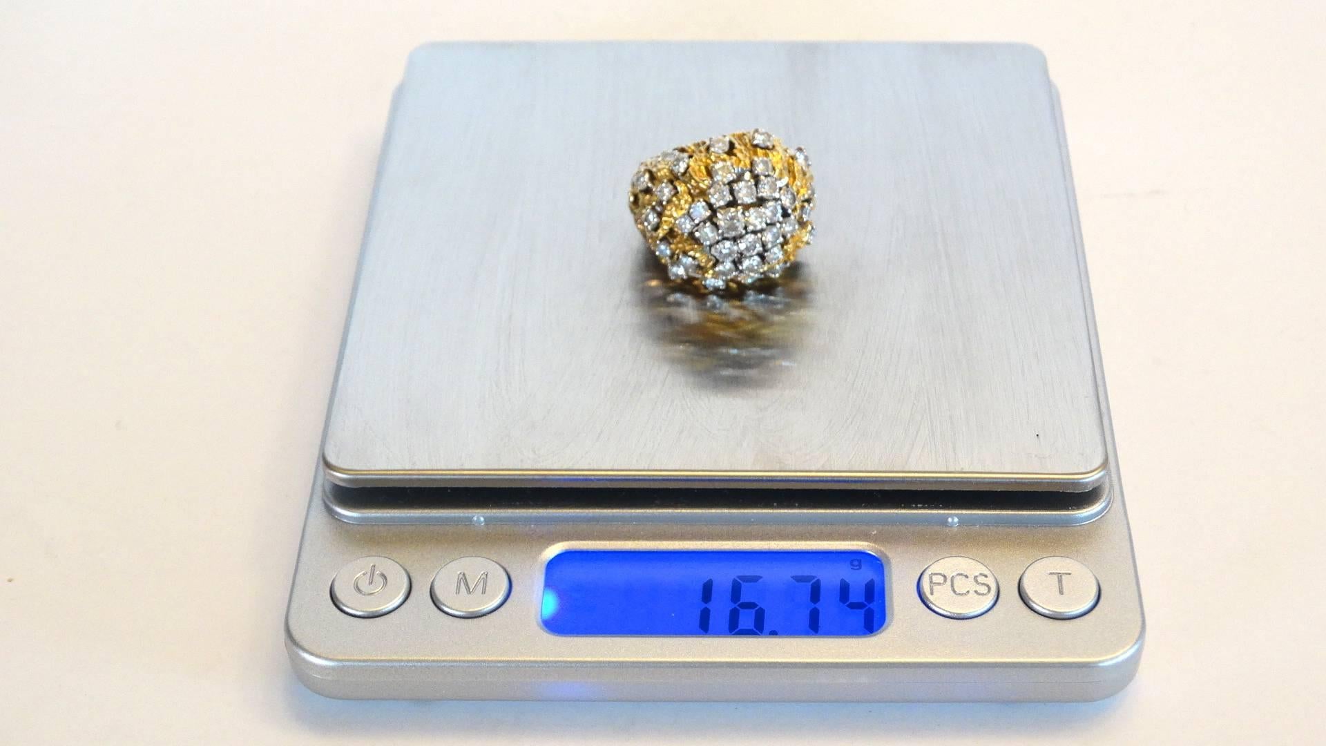 gold nugget ring with 3 diamonds