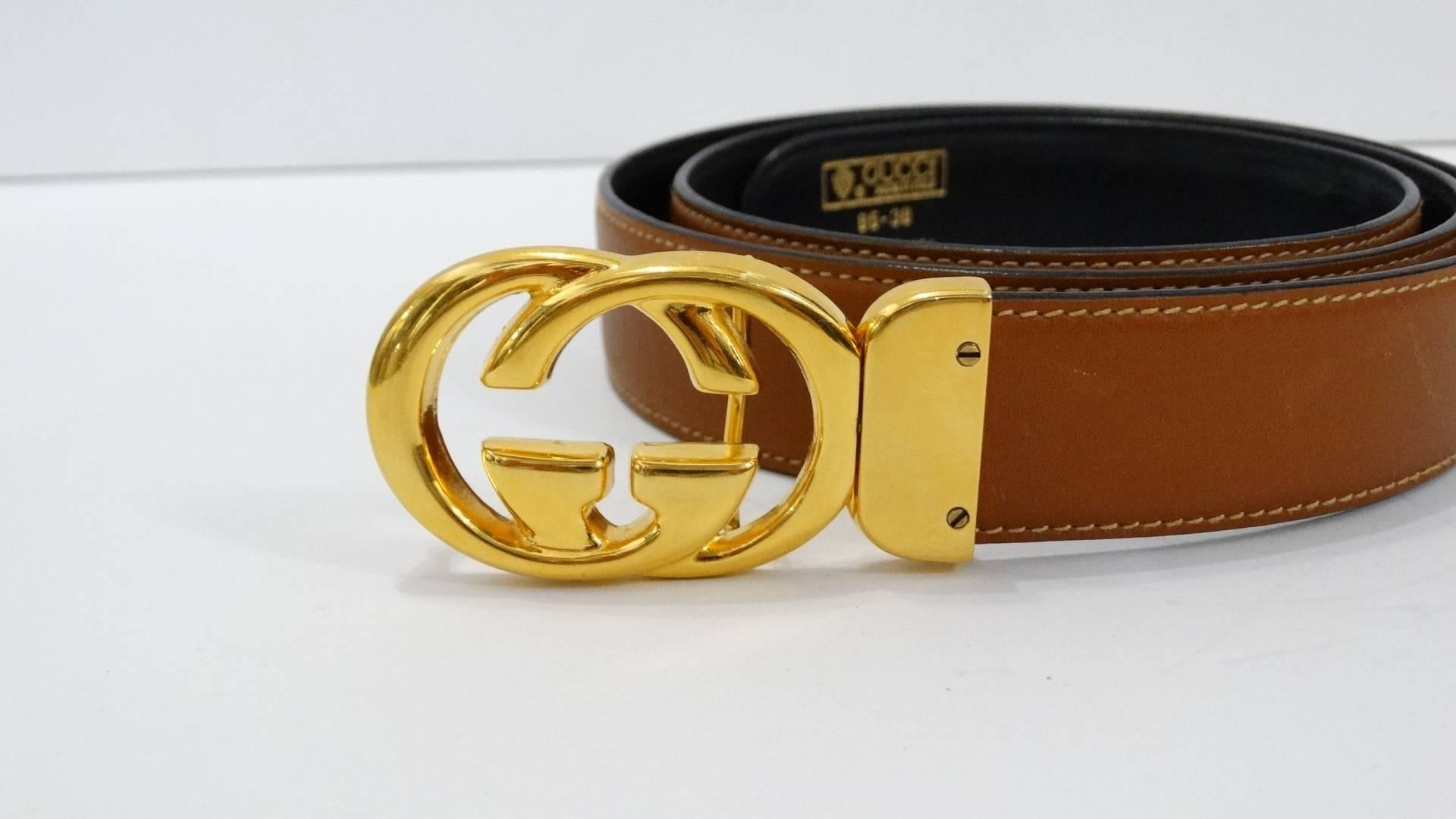 1980s Gucci Marmont Reversible Black & Tan Leather Belt 8