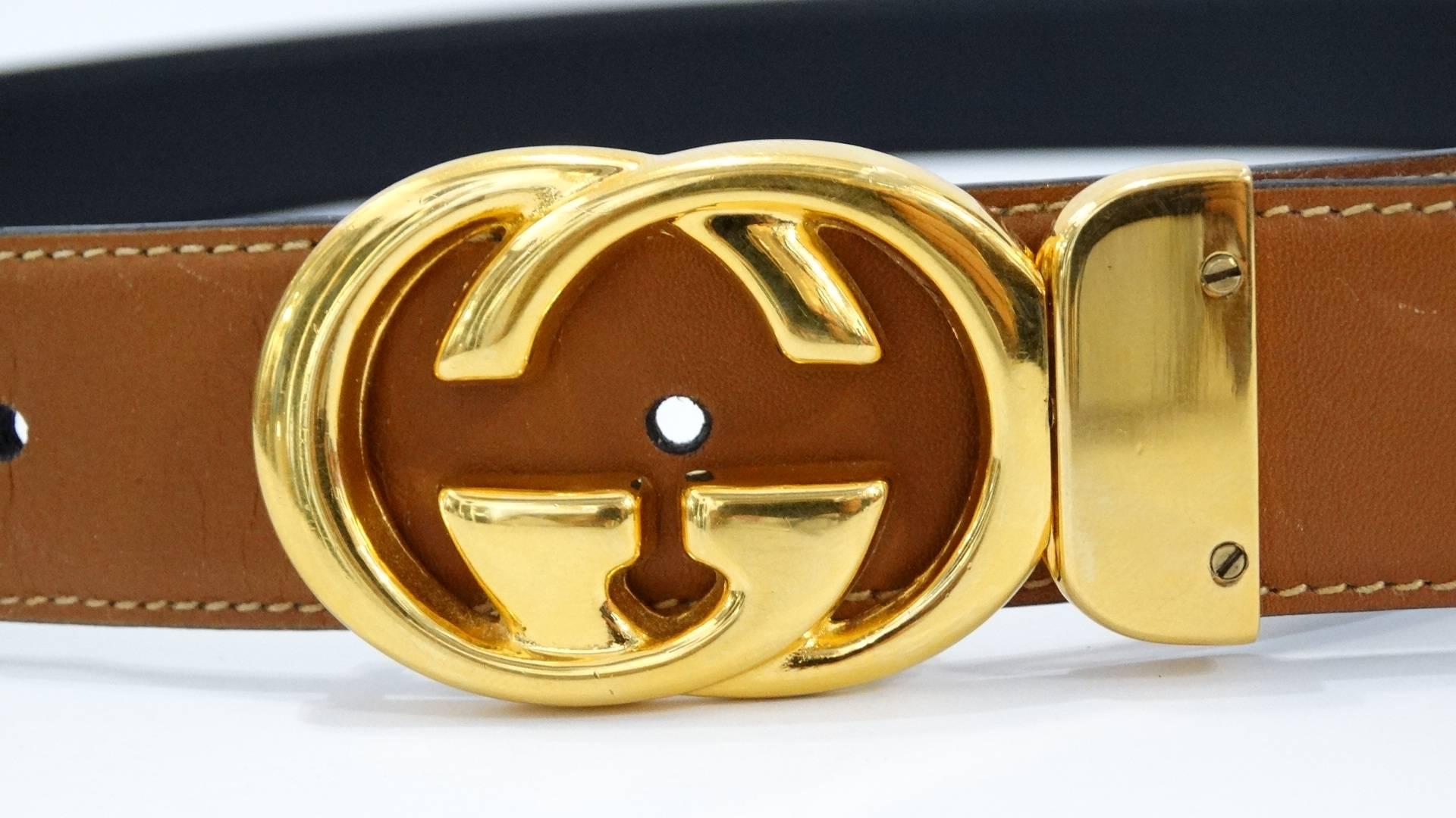 Beige 1980s Gucci Marmont Reversible Black & Tan Leather Belt