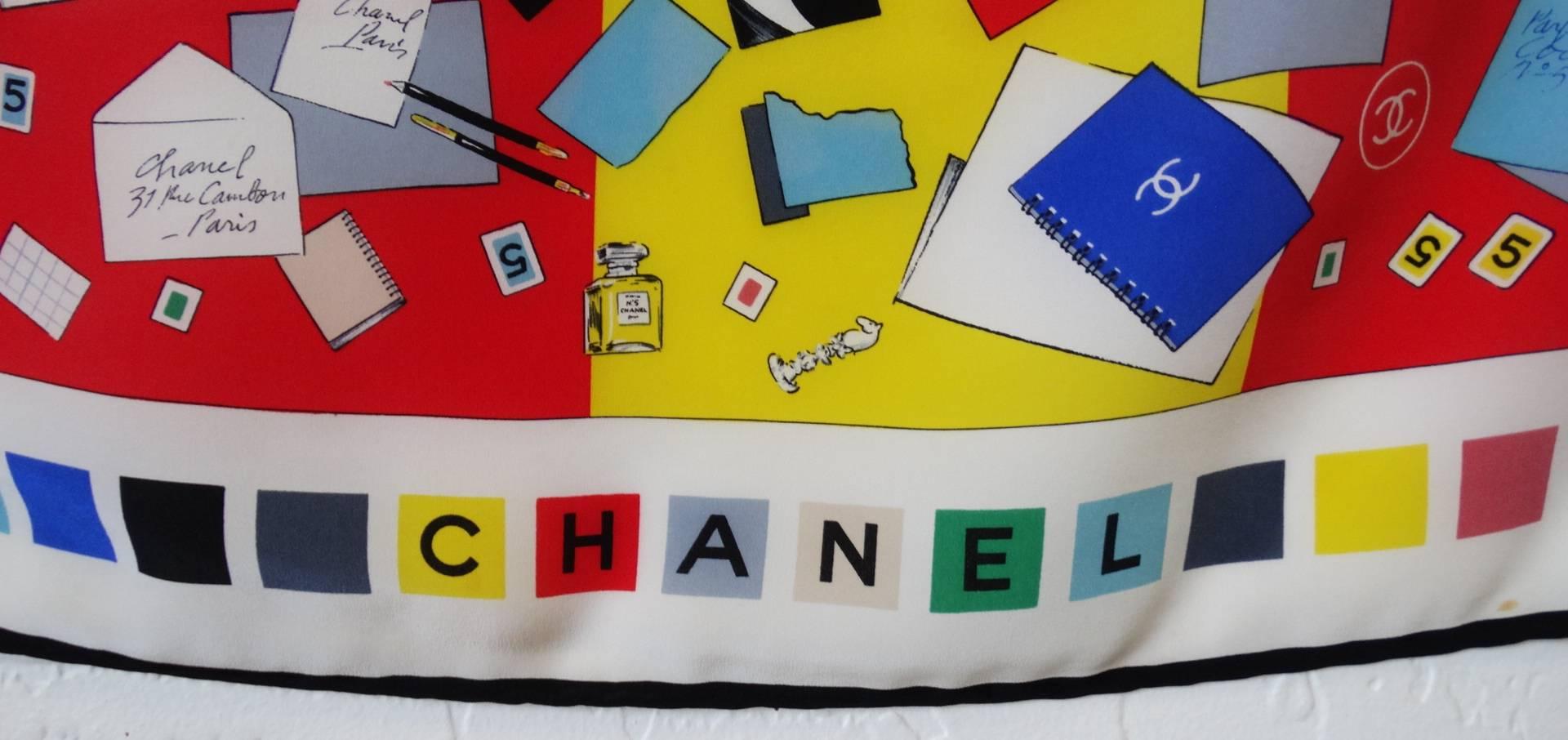 1980s Chanel Love Letter Novelty Printed Scarf 7
