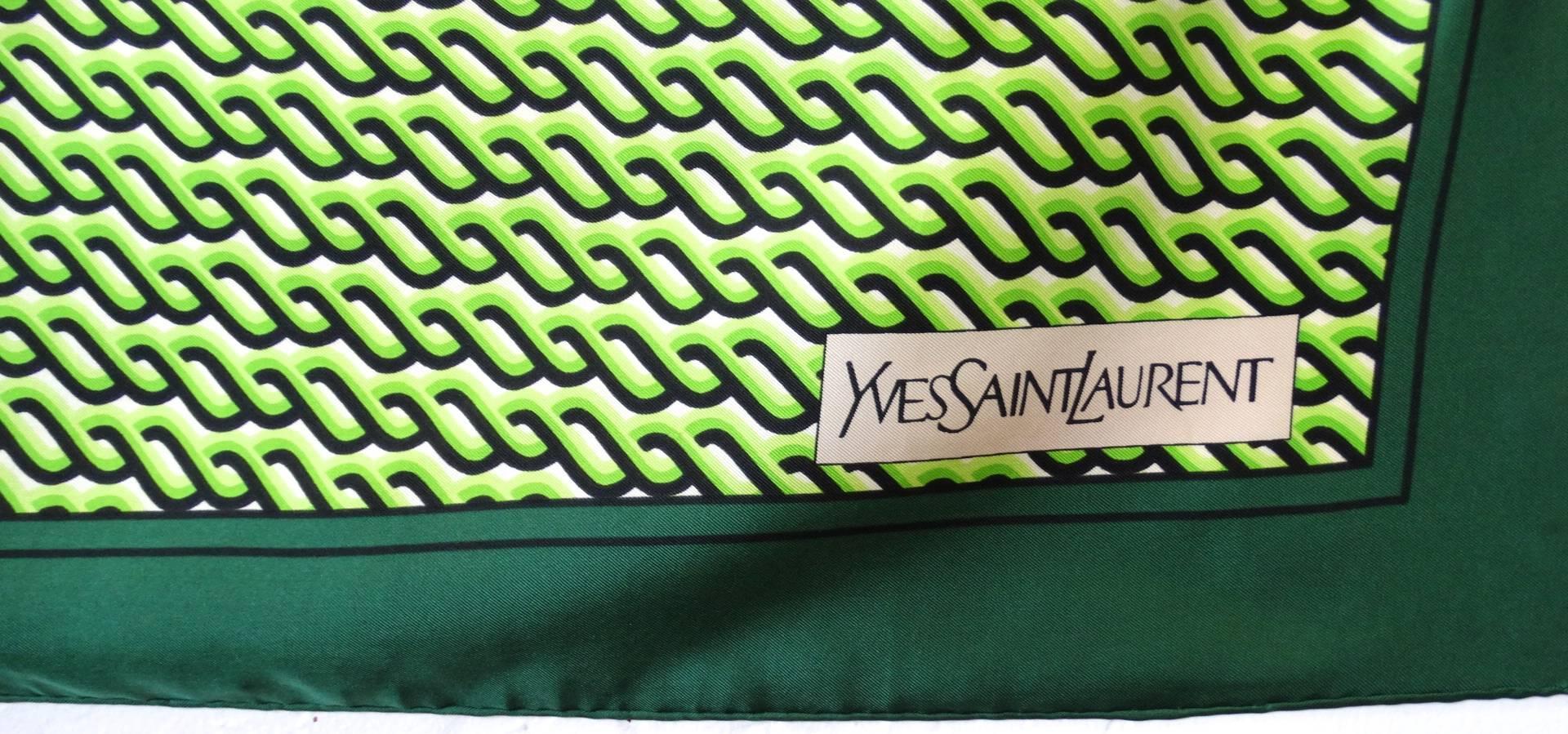 1970s Yves Saint Laurent Green Braid Pattern Scarf 2
