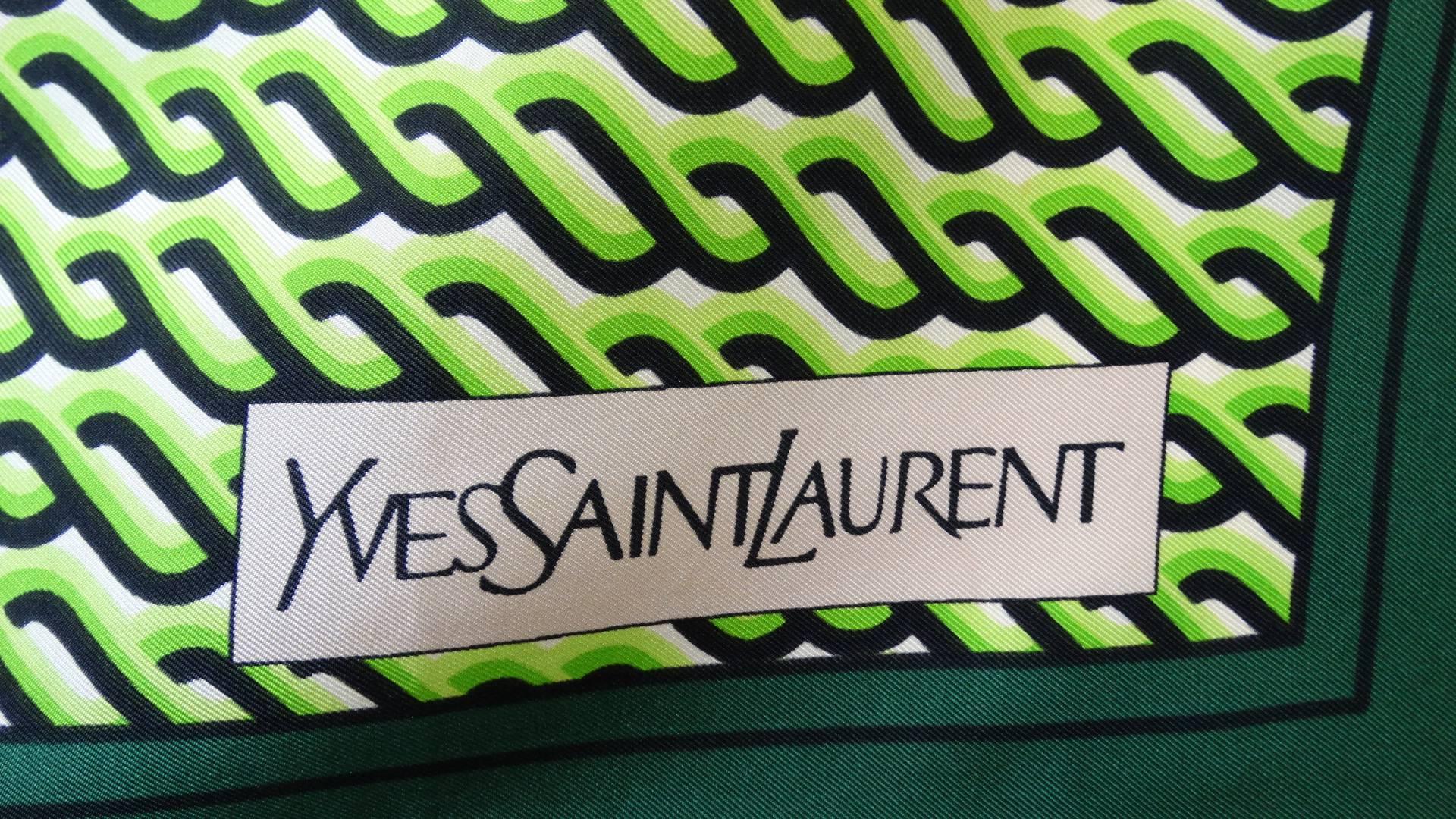 Black 1970s Yves Saint Laurent Green Braid Pattern Scarf