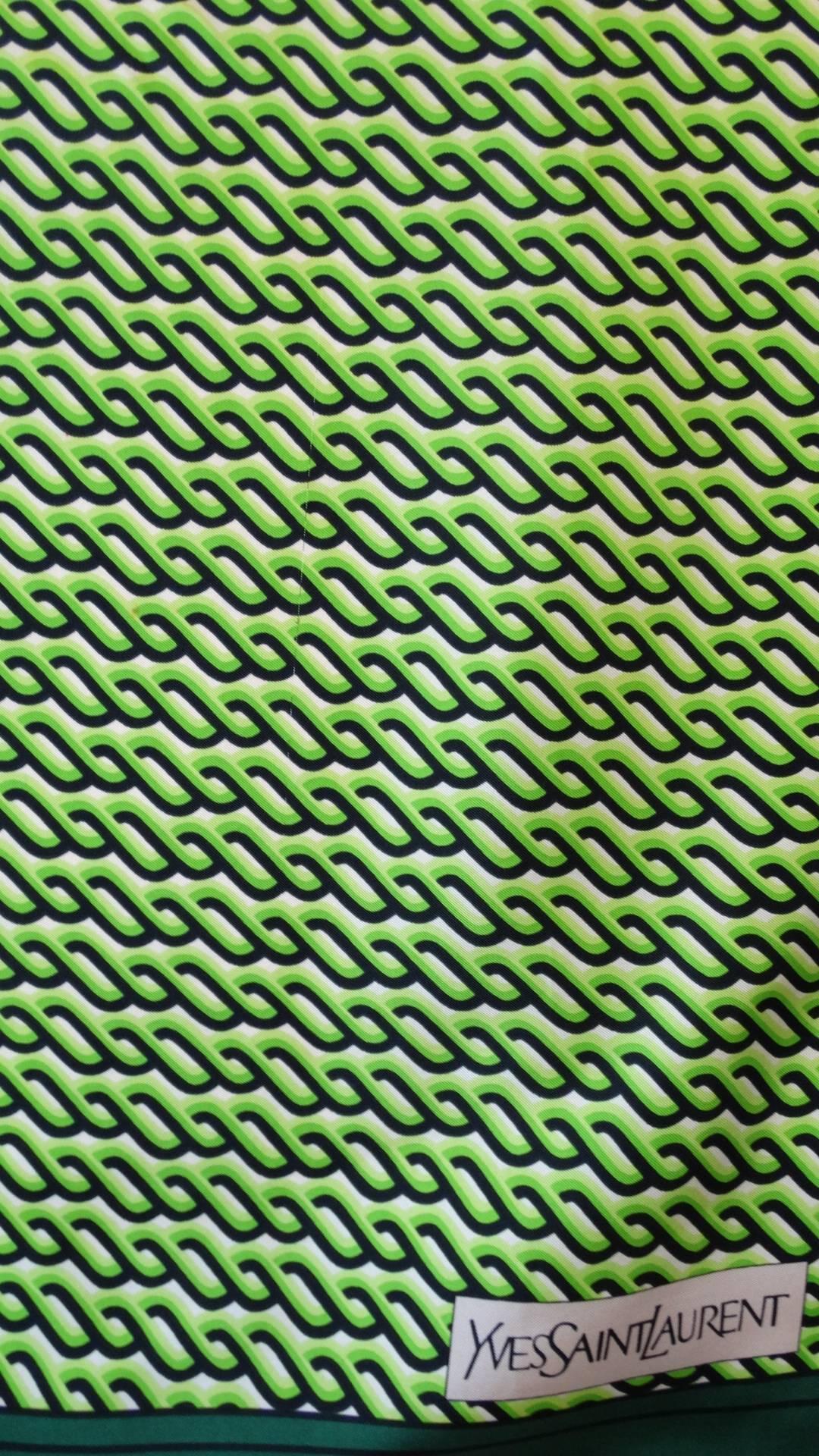1970s Yves Saint Laurent Green Braid Pattern Scarf 4
