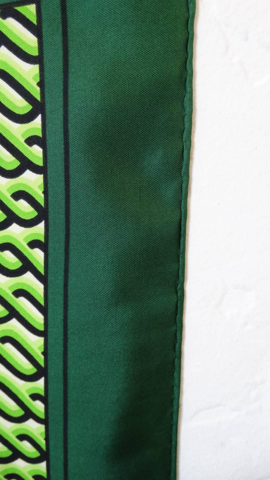 1970s Yves Saint Laurent Green Braid Pattern Scarf 6